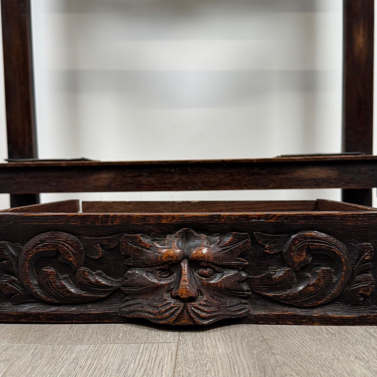 Furniture Antique 19th Century Carved Oak Green Man Hall Stand photo