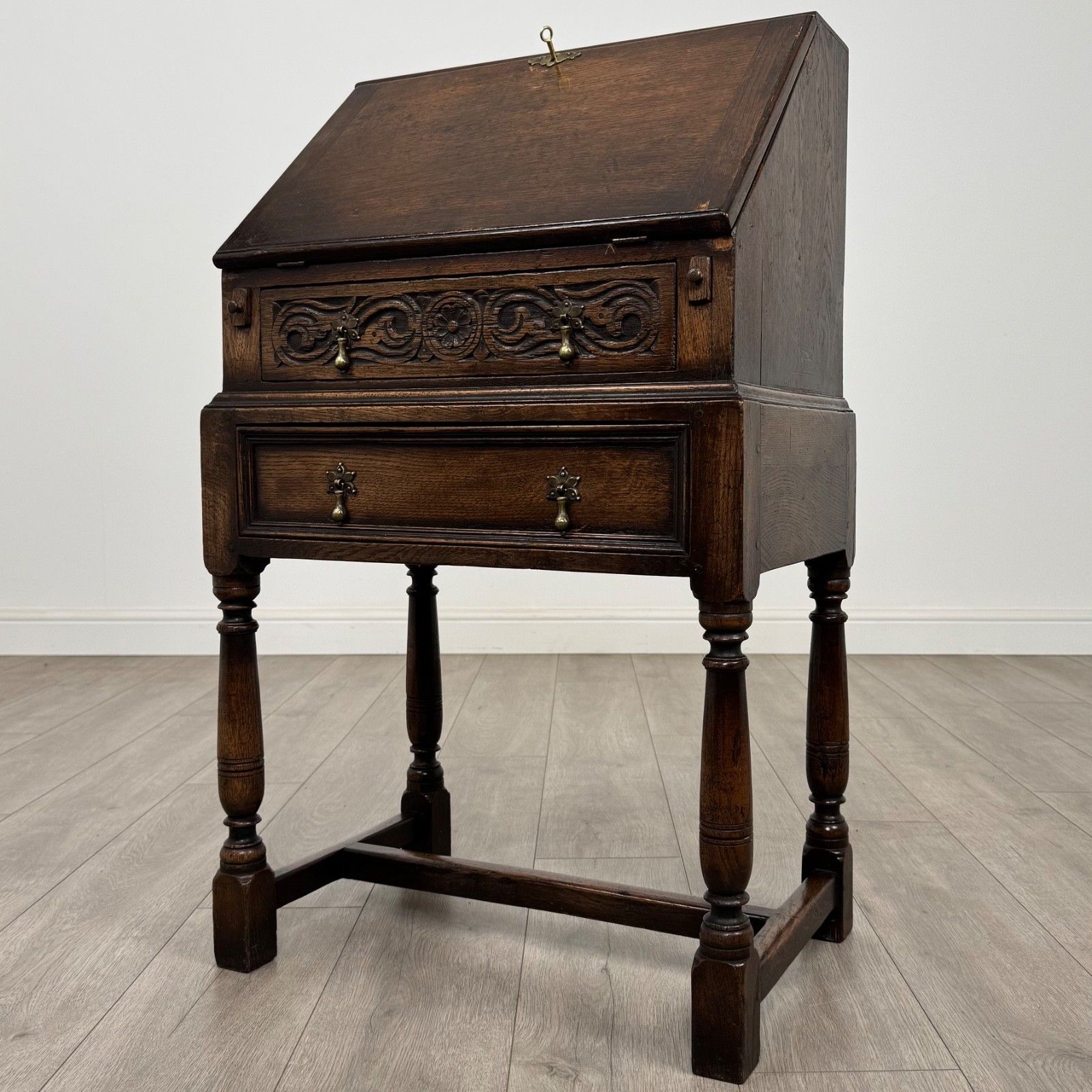 Antique 20th Century Fine Quality Small Oak Bureau photo for sale