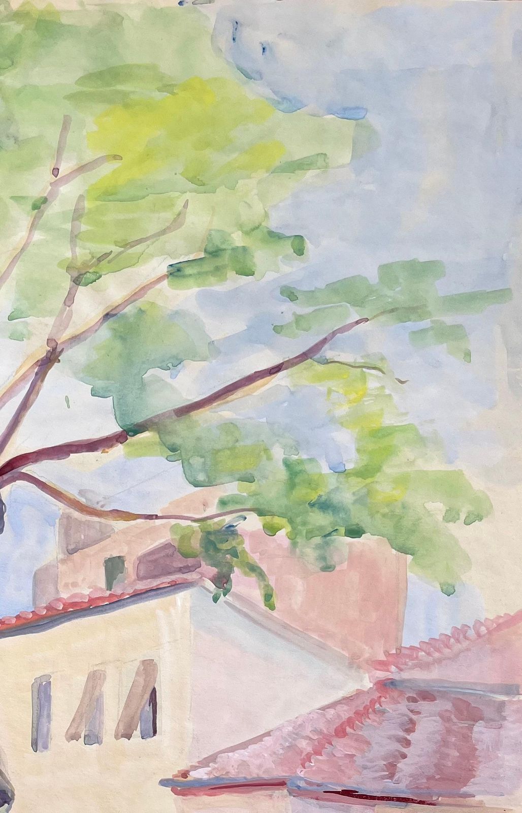 Anne Marie Migette Perard Mid Century French Watercolour Of Woman Seated In Garden With Pink Flowers photo 515.0