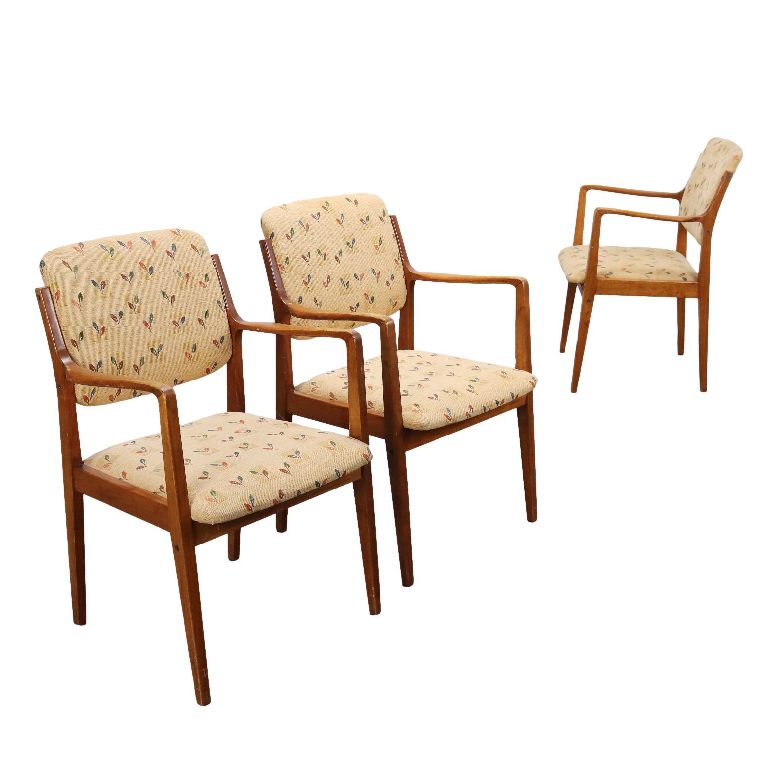 Vintage Chairs Beech Wood Fabric Italy 1950s 60s
