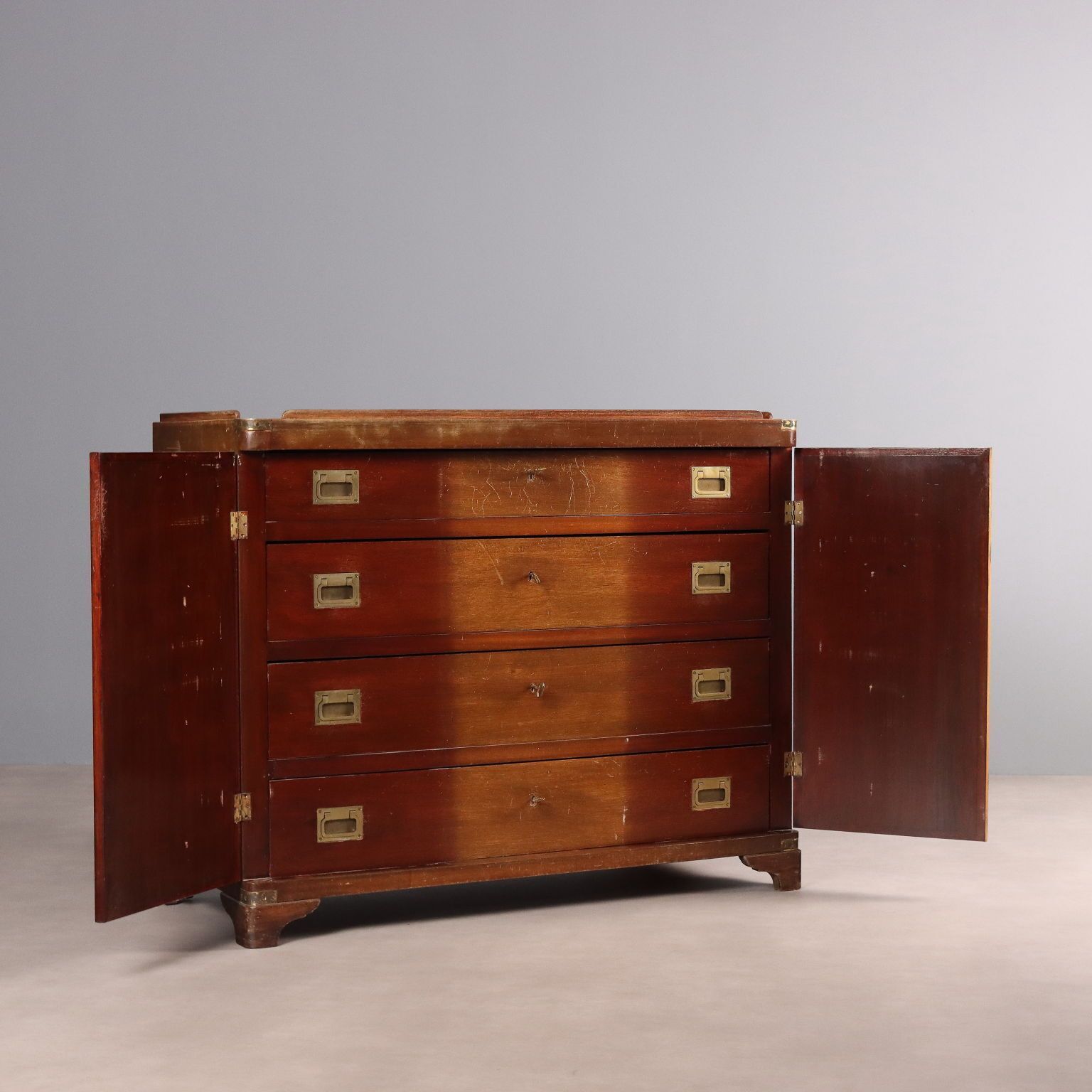 Antique Chest Of Drawers Mahogany Brass 4 Drawers XX Century photo Furniture