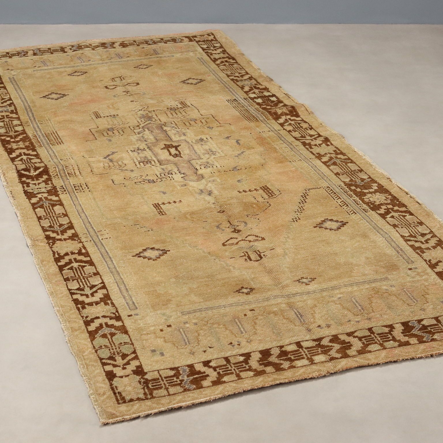 Antique Kazak Carpet Wool Thin Knot Handmade 90 X 44 In