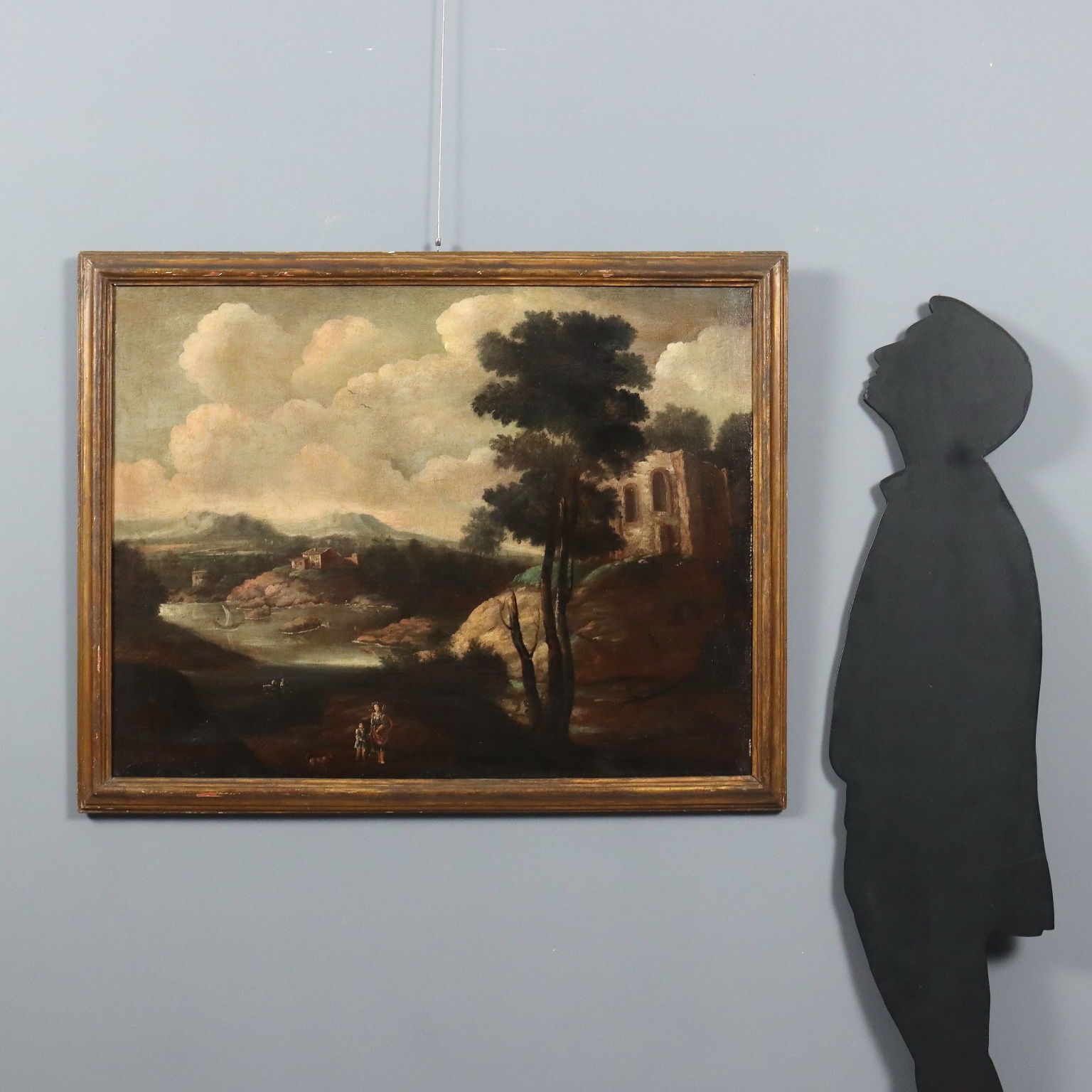 Antique Painting Landscape With Building Oil On Canvas XVIII Century photo furniture