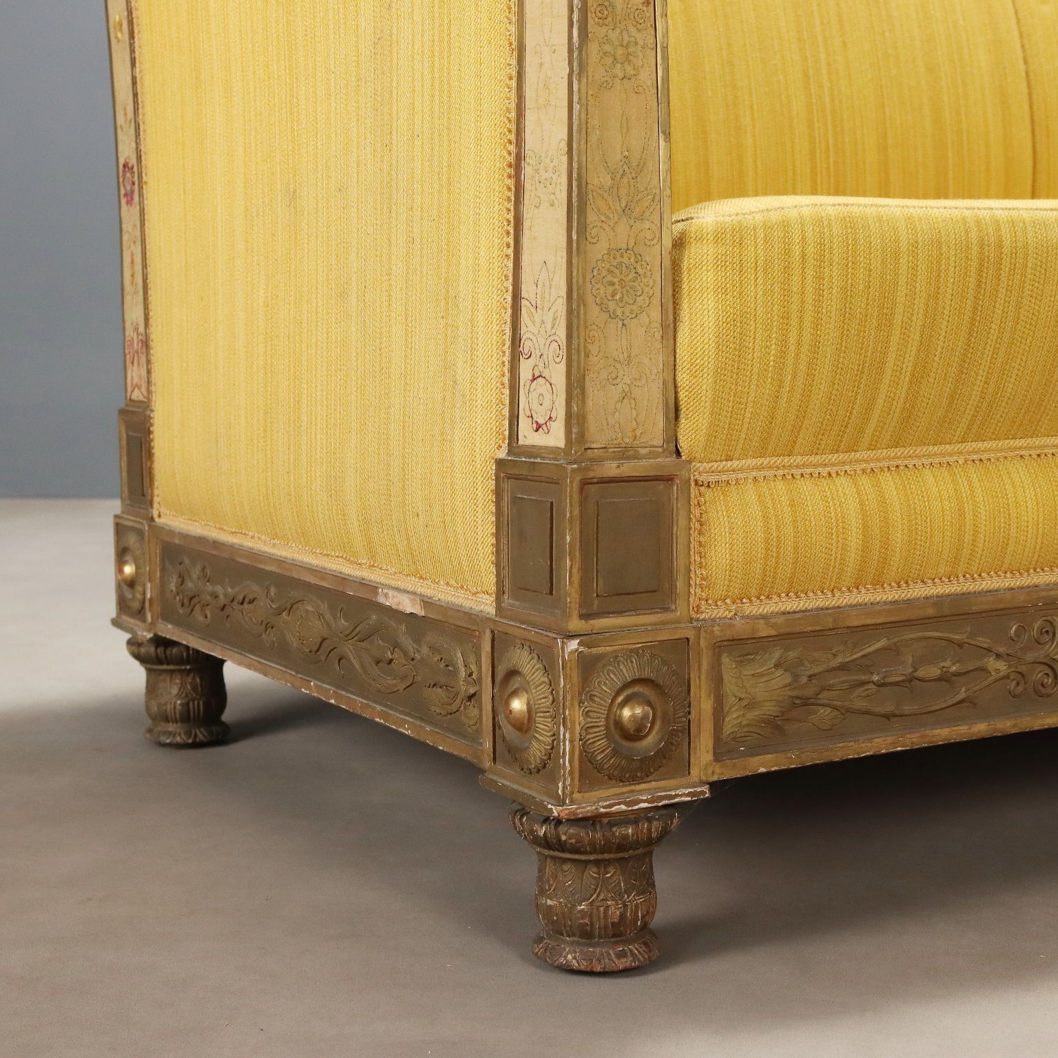 photo for sale Antique Sofa Restoration Carved Gilded Wood Italy XIX Century