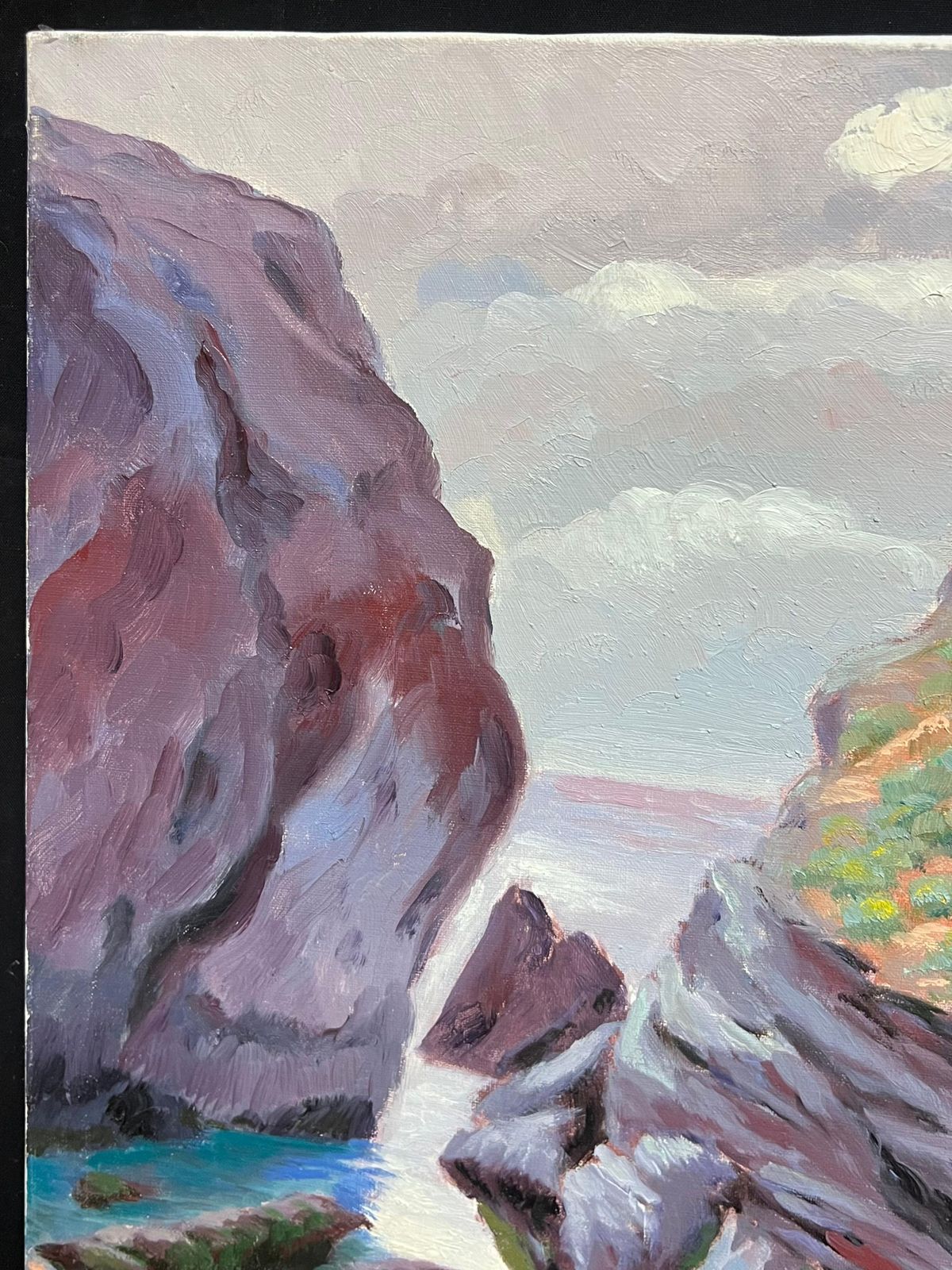 Georges Bordonove French Impressionist Oil Painting Coastal Path With Majestic Cliffs photo vintage