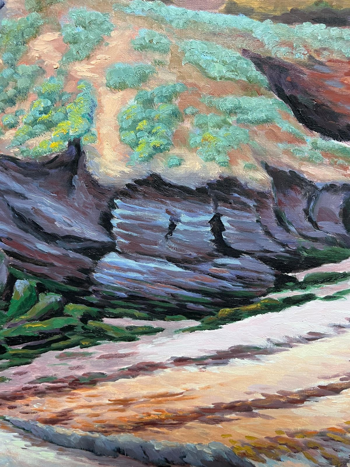 photo for sale Georges Bordonove French Impressionist Oil Painting Coastal Path With Majestic Cliffs