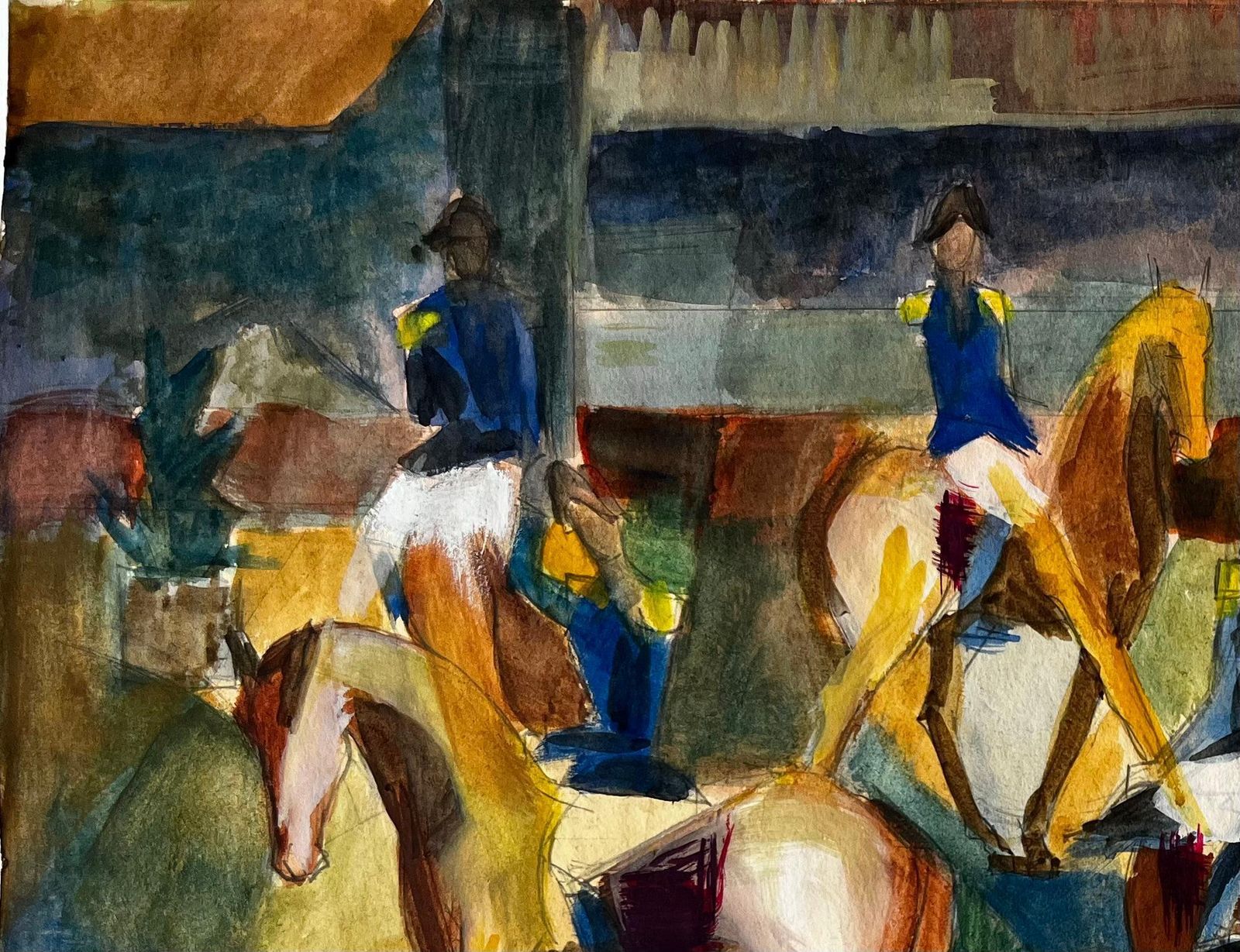 Guy Nicod Equestrian Riders With Horses In Arena French Modernist Watercolour Gouache photo for sale
