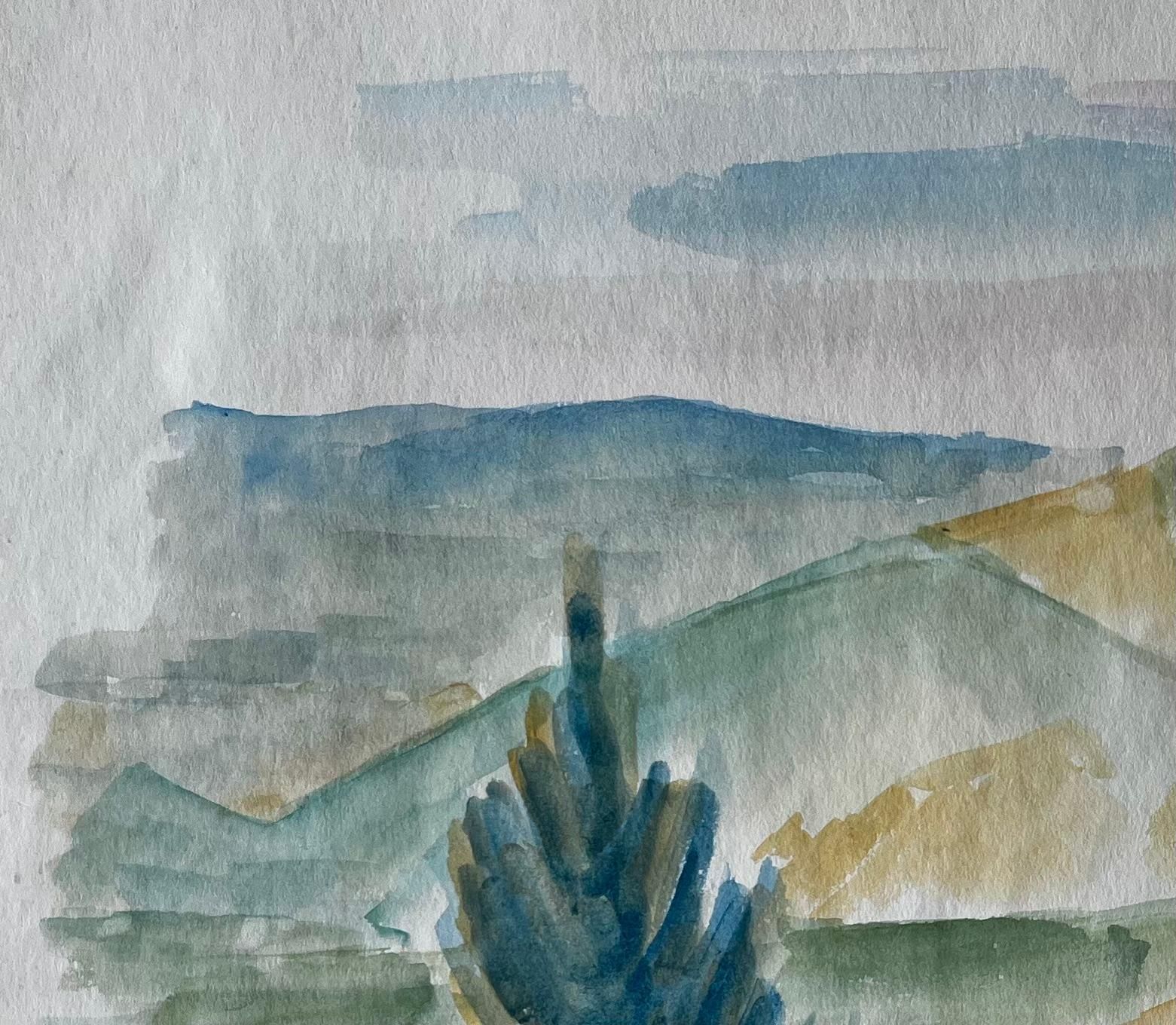 Guy Nicod Mountain Landscape With Cypress French Modernist Gouache By Guy Nicod photo vinterior