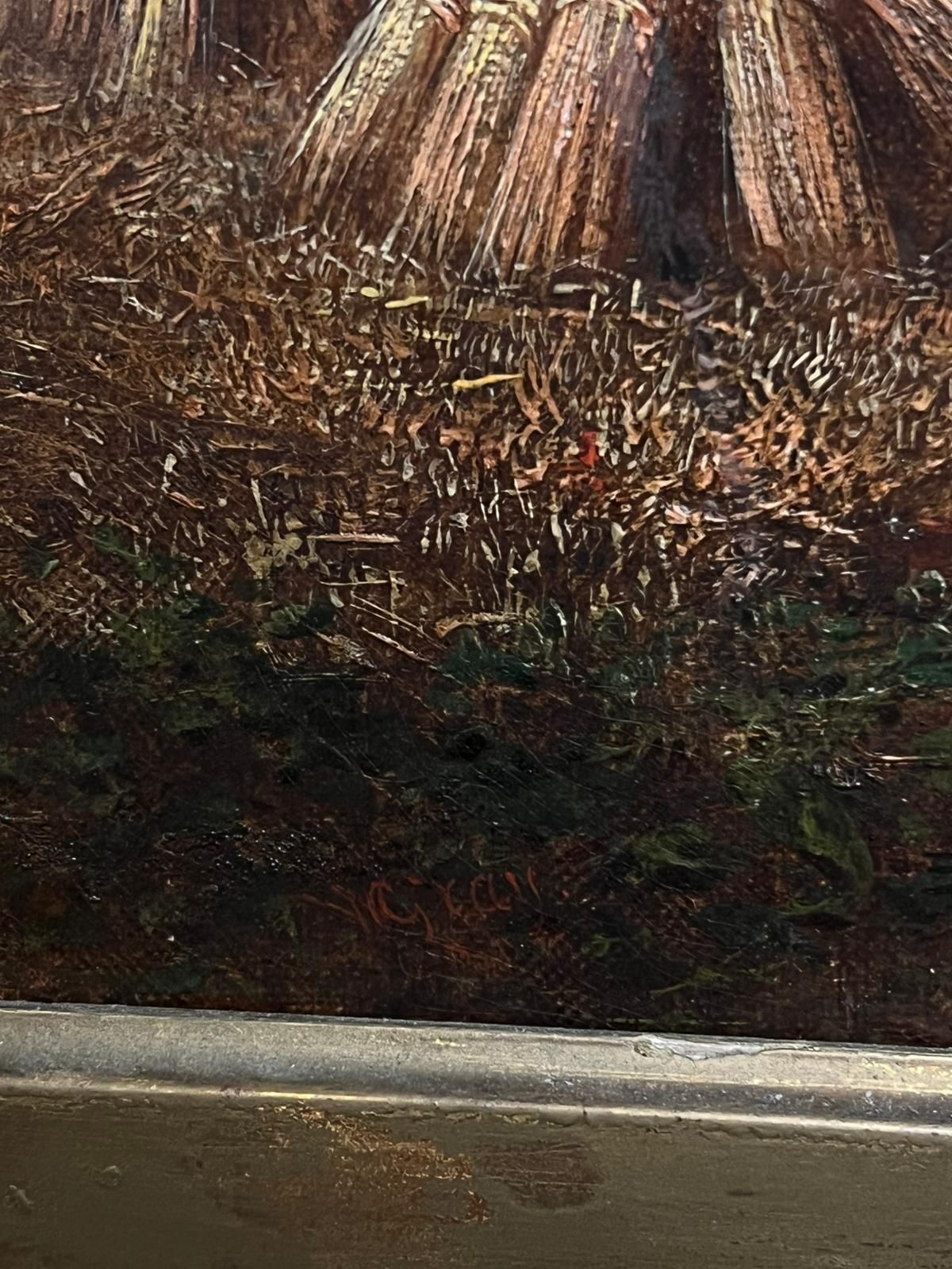 English Victorian Oil Early 19th Century Welsh Oil Painting Harvest Time Loading Haycart Mountains photo vinterior