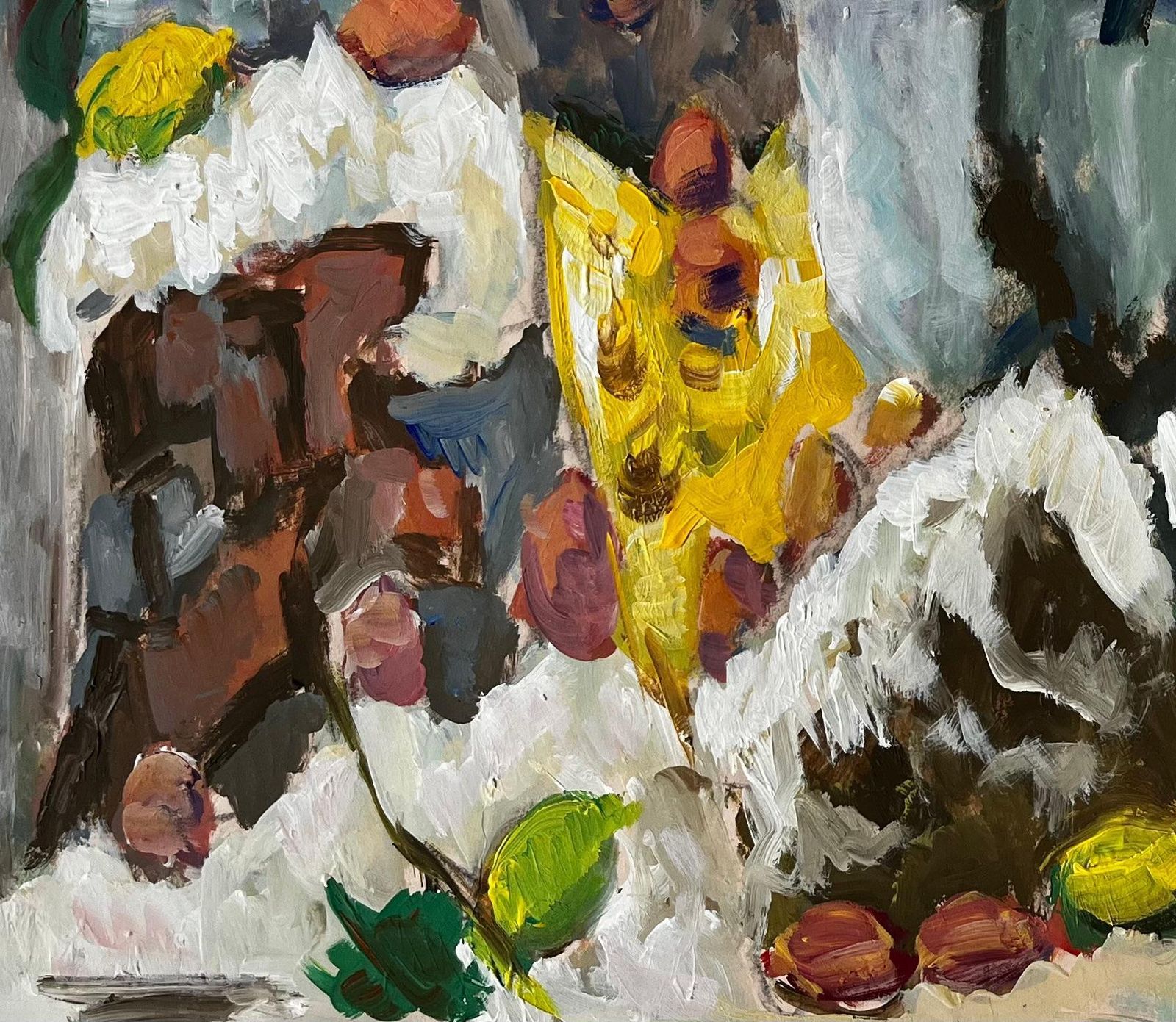 Guy Nicod Still Life With Lemons Chestnuts And Yellow Jug French Modernist Gouache photo vinterior