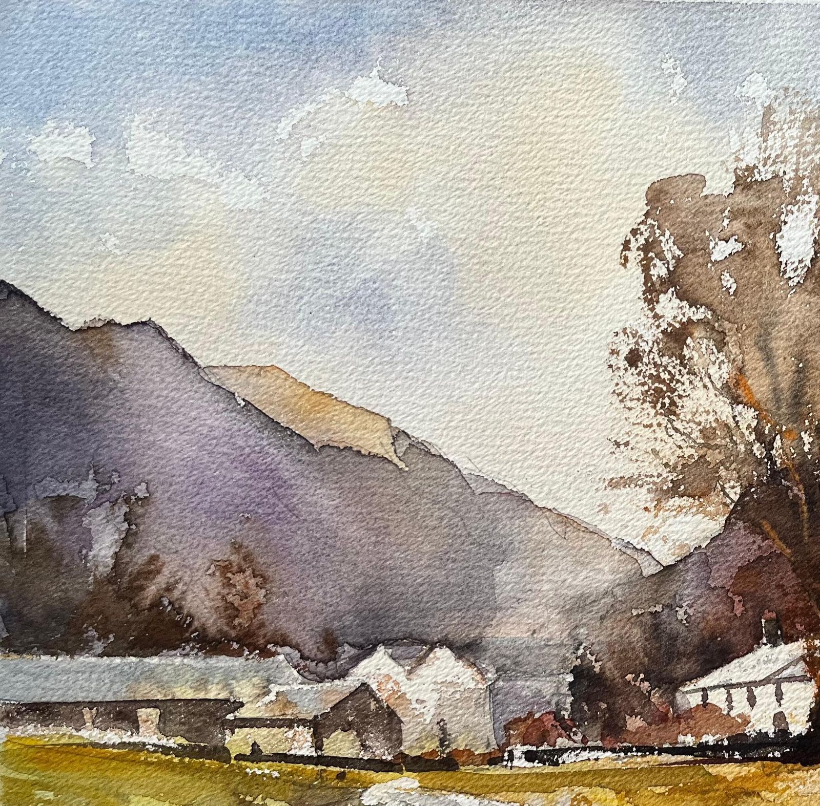 Anthony Avery British Impressionist Watercolor Of A Countryside Hamlet Beneath Rolling Hills photo vinterior