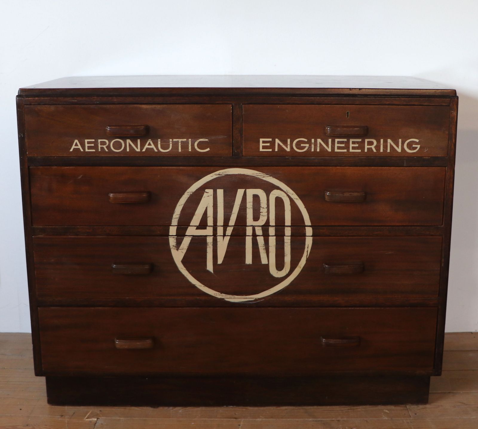 A Lovely, Classic 1930s Chest Of Five Drawers, Later Hand Sign Written For Avro Aeronautic Engineering. photo furniture