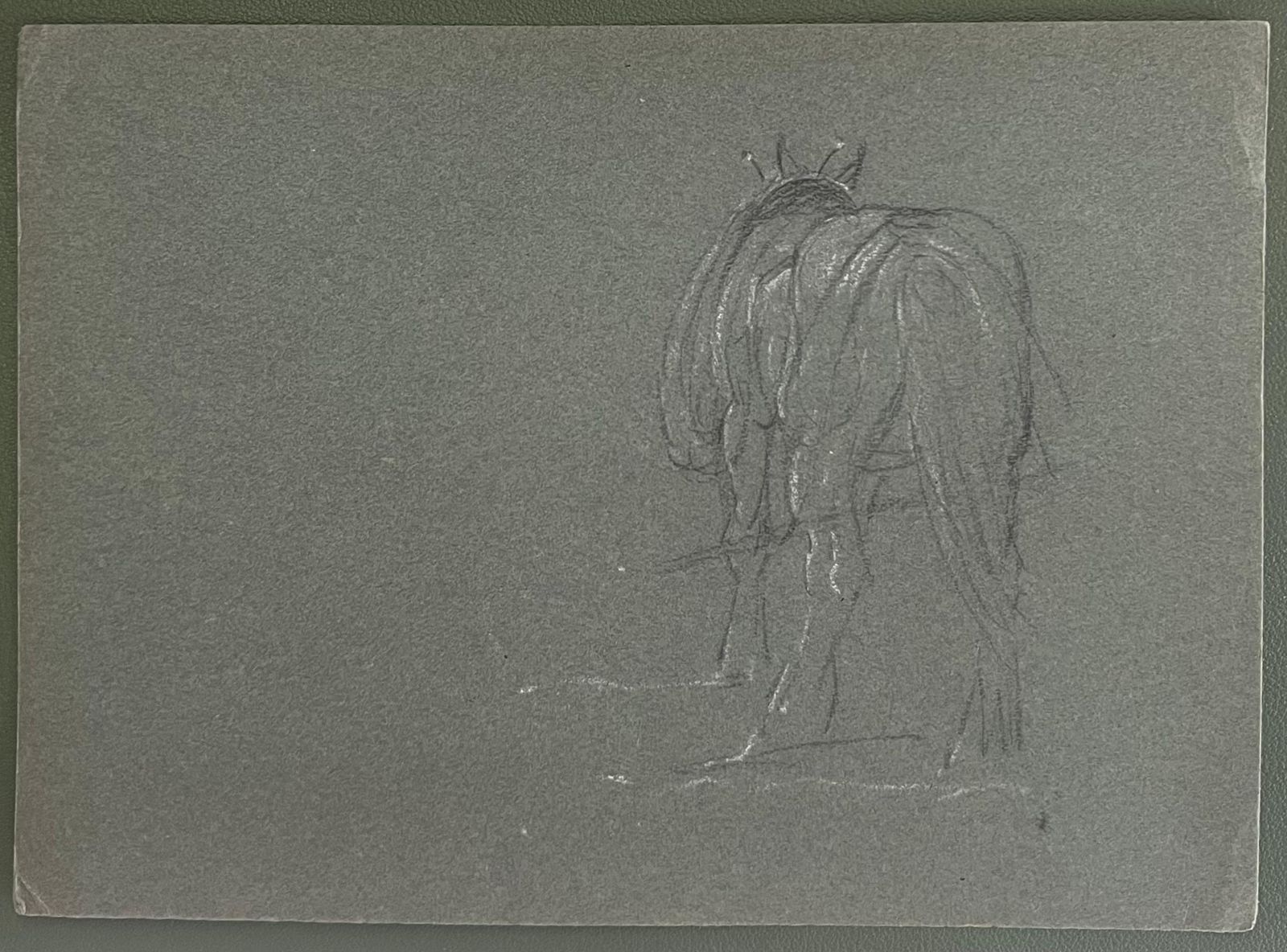 John Rabone Harvey British Chalk Pencil Sketch Of Horse Tacked Up From Behind 1966 photo furniture
