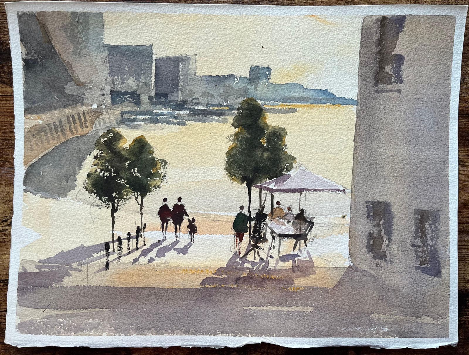 Anthony Avery British Impressionist Watercolor Of A Figures Taking A Riverside Walk At Sunset photo furniture