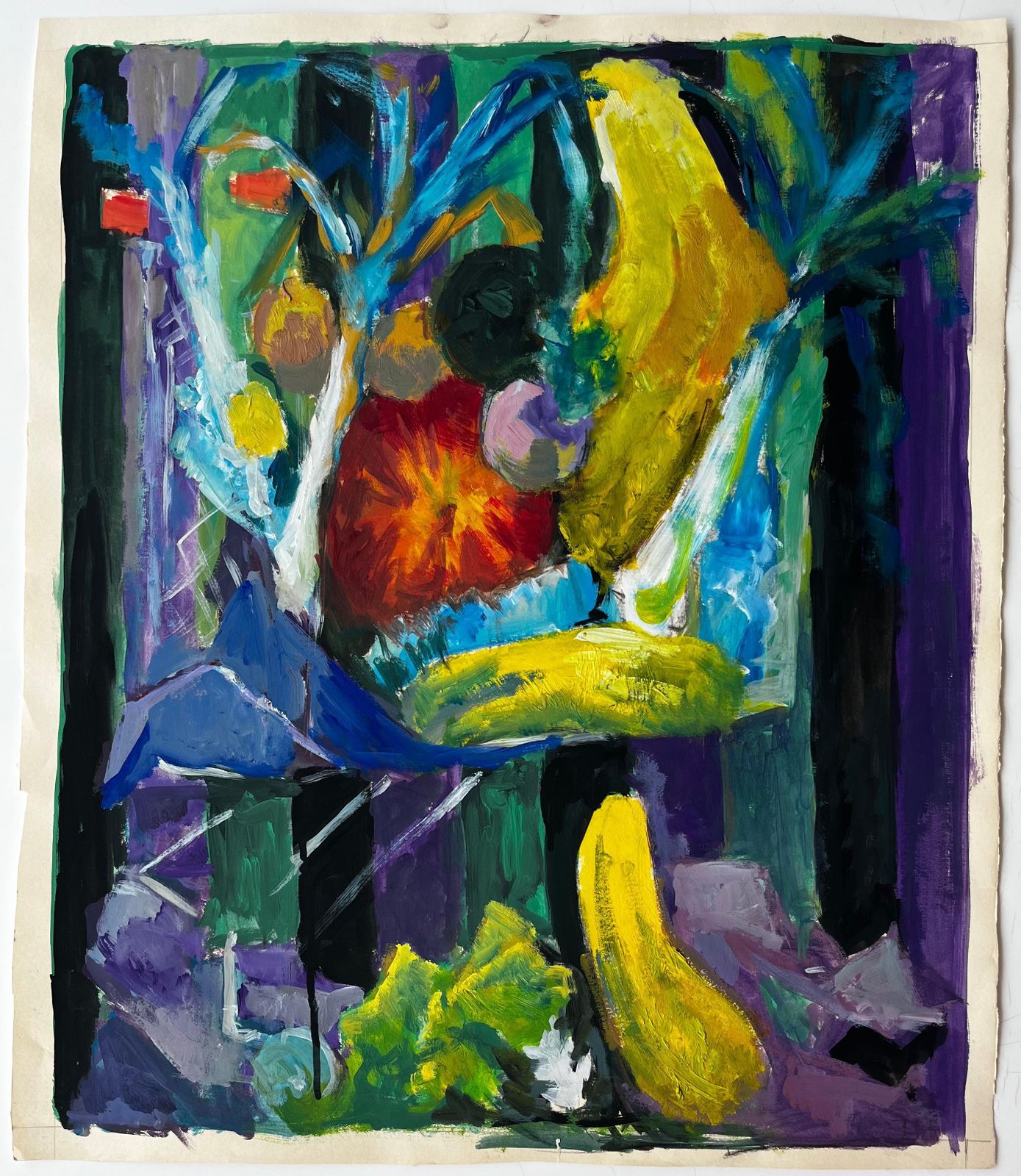 Guy Nicod Still Life With Bananas Leeks And Pumpkin French Modernist Gouache photo furniture