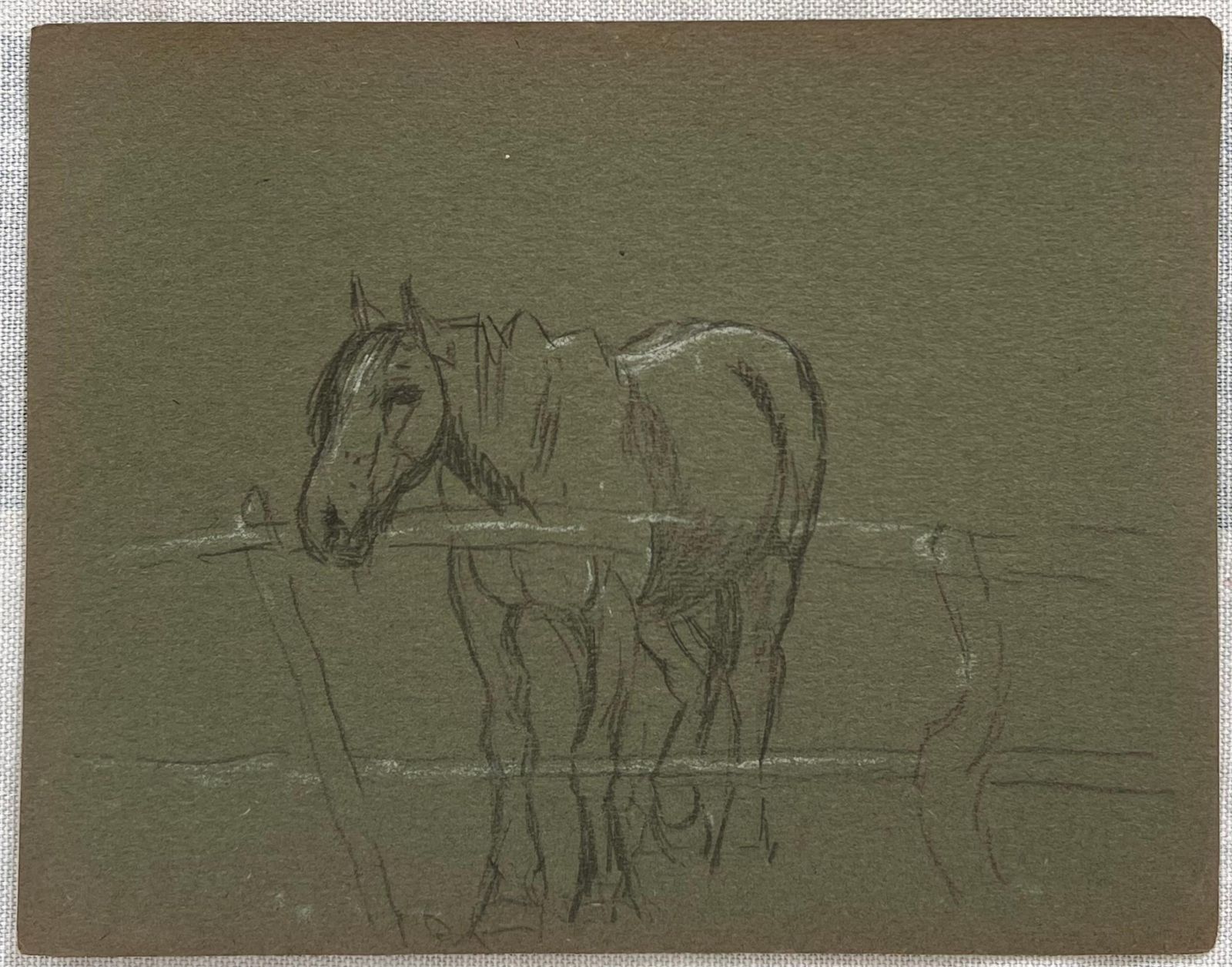 John Rabone Harvey British Chalk Pencil Sketch Of A Horse Patiently Waiting At The Wooden Fence 1966 photo furniture