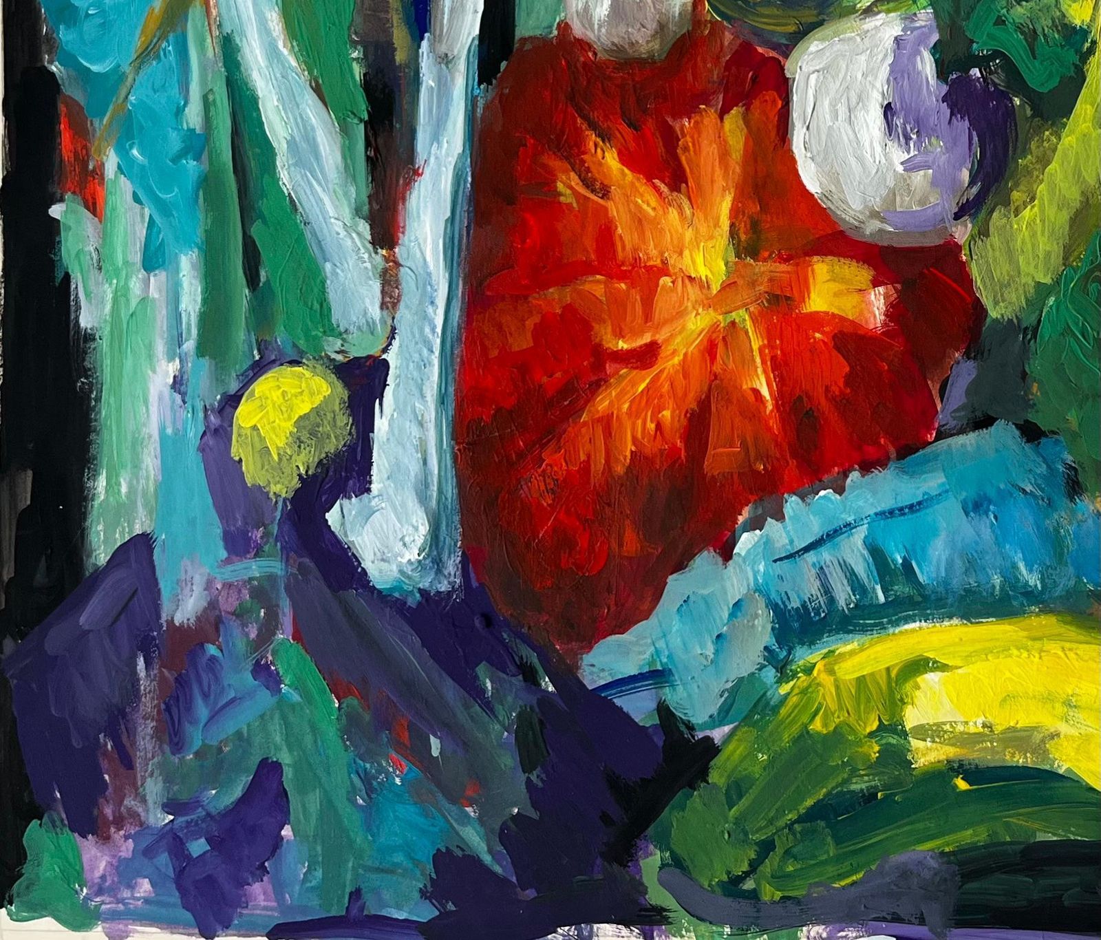 Guy Nicod Vibrant Still Life With Bananas Pumpkin And Leeks French Modernist Gouache photo for sale