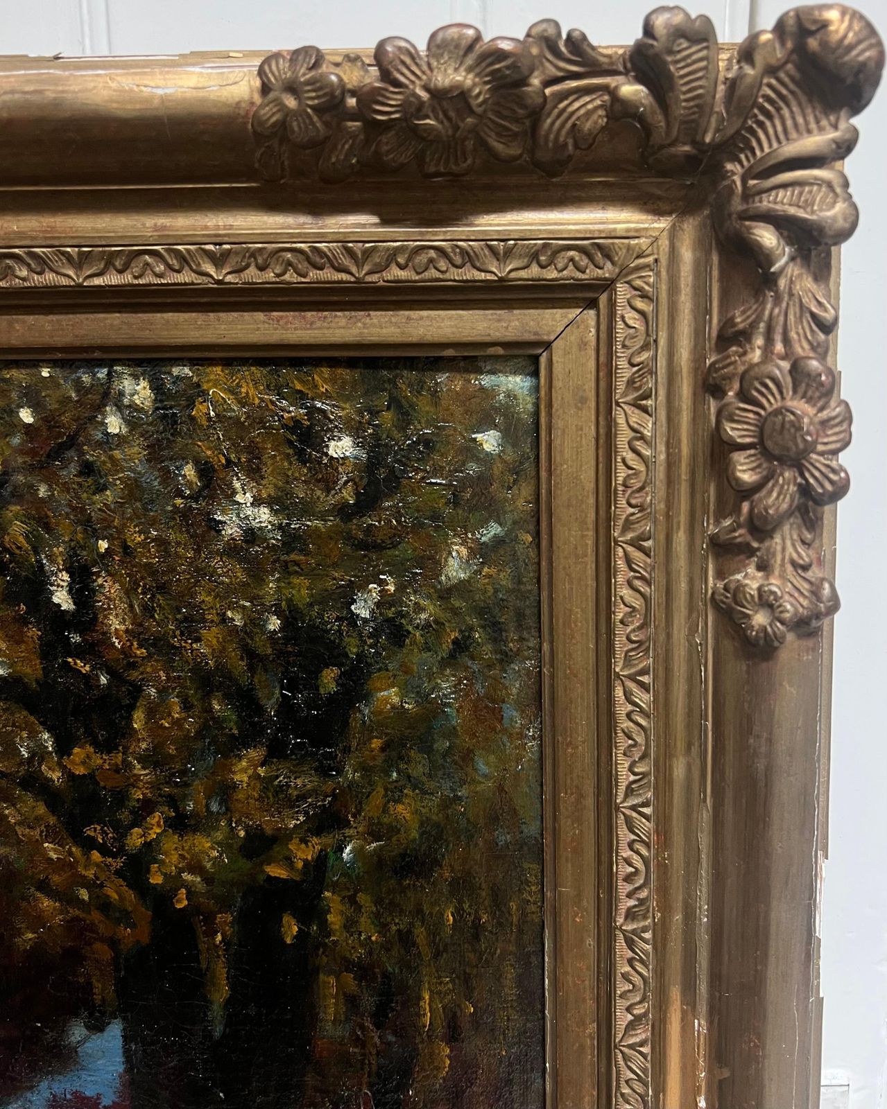 Antique French Barbizon Mid 19th Century French Barbizon Woodland Oil Painting Semi Nude Figure 1953 photo Art