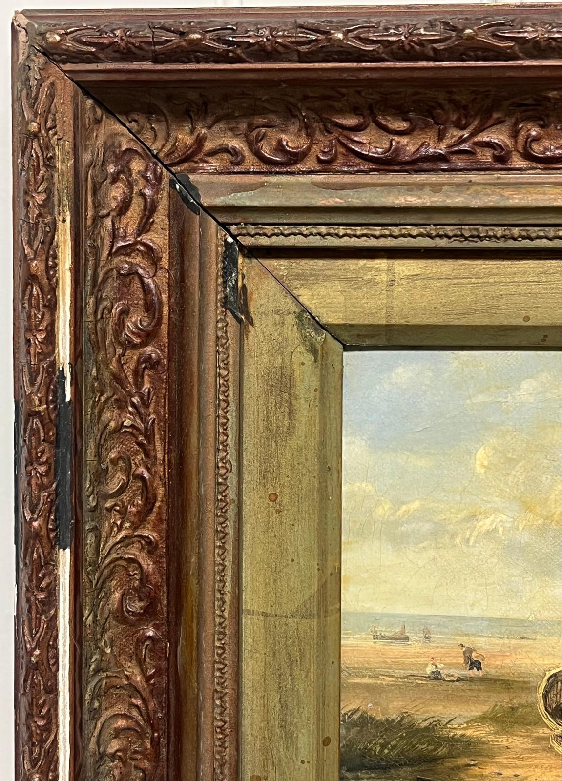 19th Century British School Antique British Oil Painting Fisherman In Beach With His Catch Of Fish 1953 photo for sale