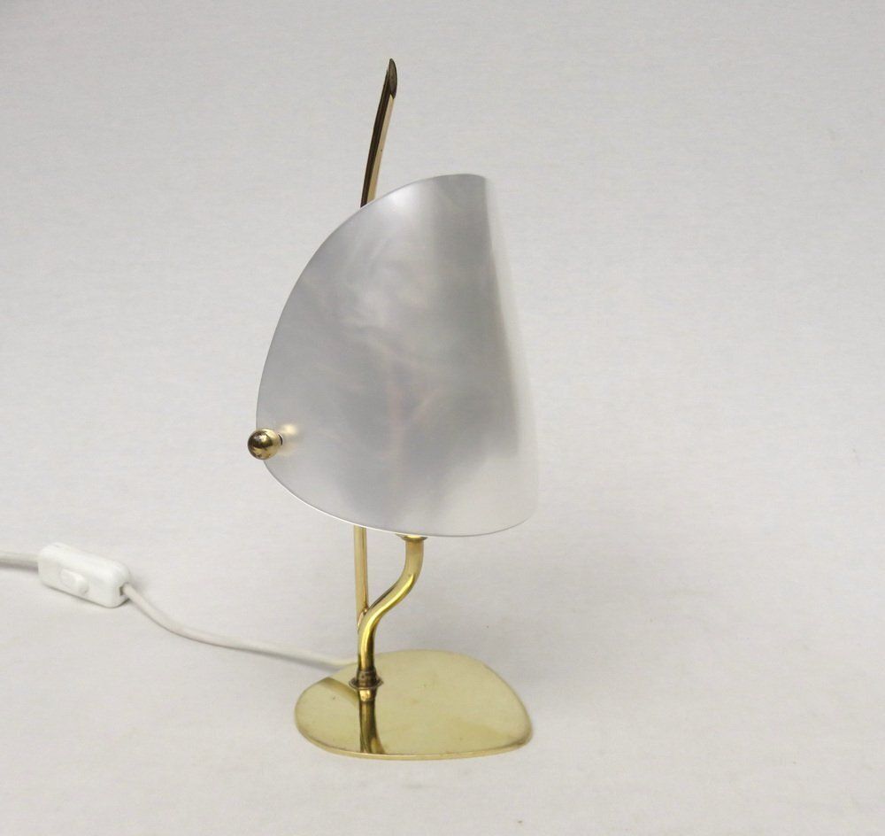 photo for sale Bedside Table Lamps In Brass And Pearl Colored Acrylic Glass From Wkr Lamps, 1950s, Set Of 2