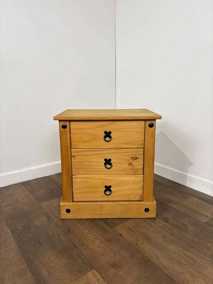 Mexican Pine Three Drawer Bedside Chest photo Furniture
