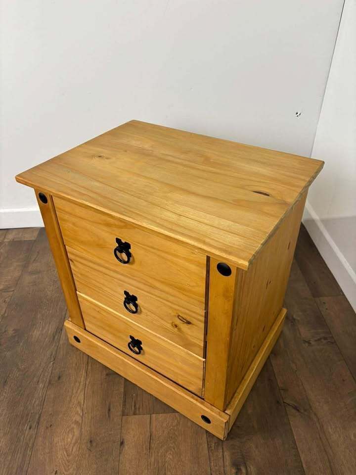 Mexican Pine Three Drawer Bedside Chest photo buy