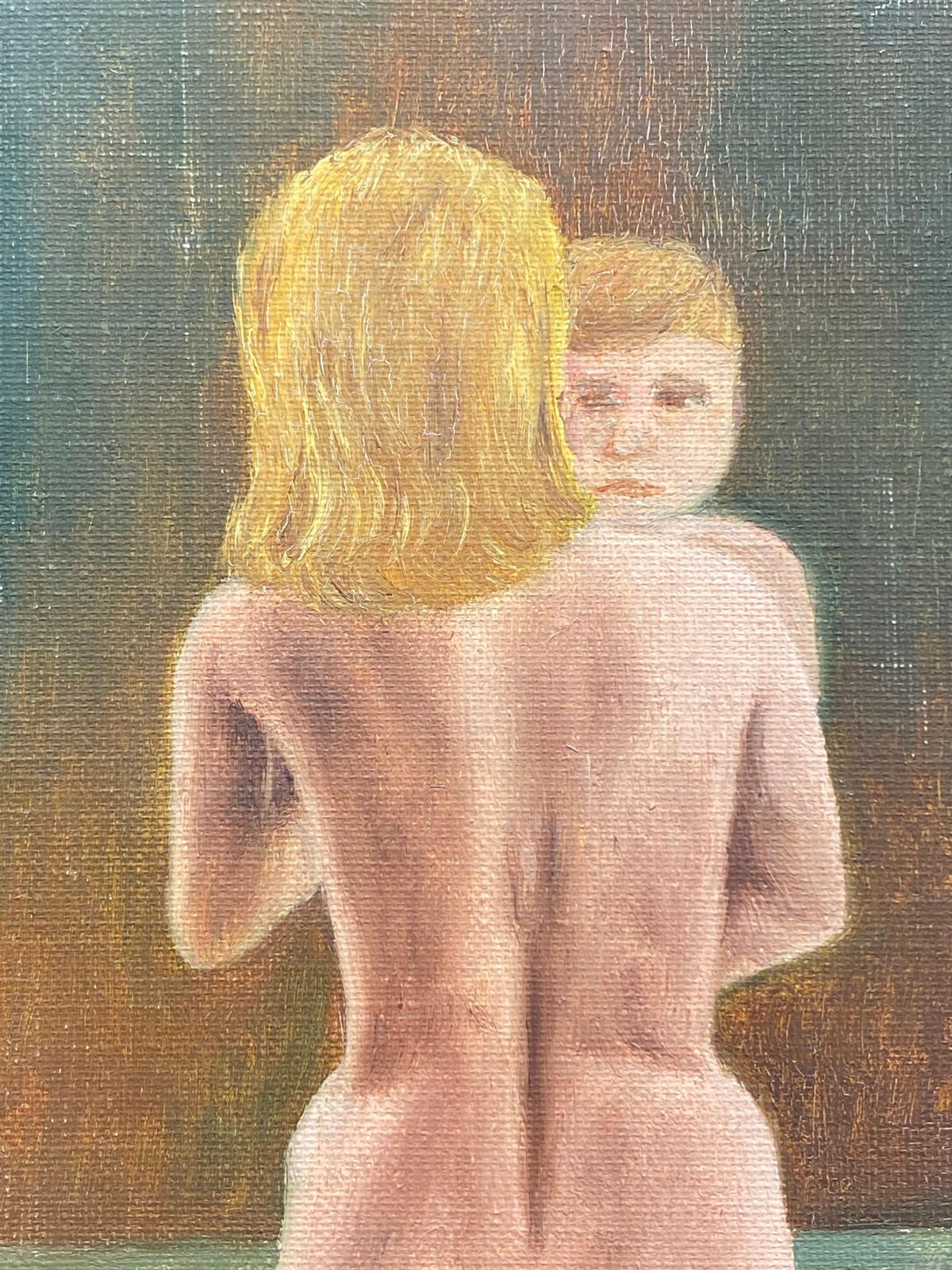 Unknown Fernand Audet '1923 2016' Signed French Impressionist Oil, Nude Lady And Child Circa 1960s photo for sale
