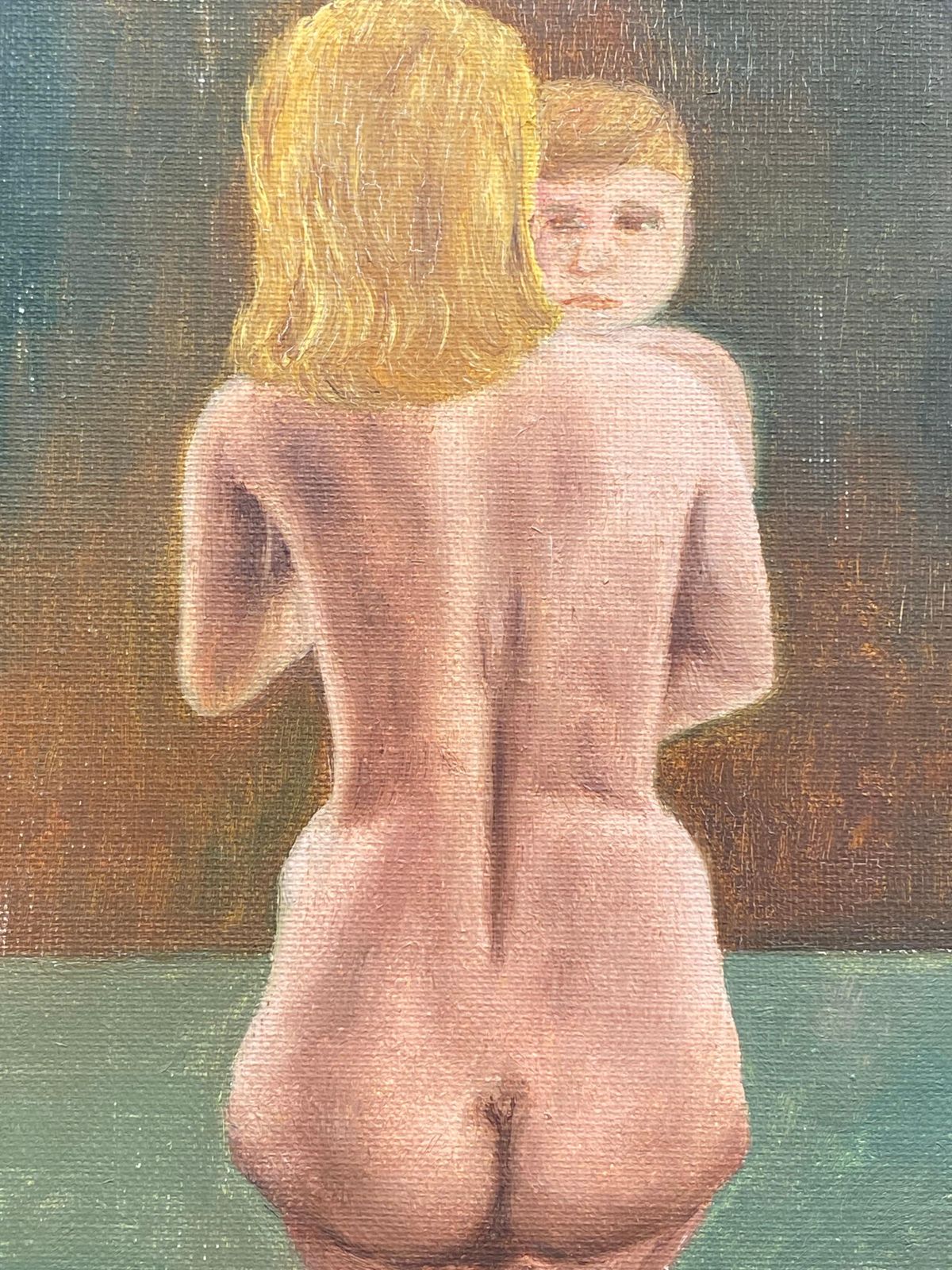 Unknown Fernand Audet '1923 2016' Signed French Impressionist Oil, Nude Lady And Child Circa 1960s photo Art