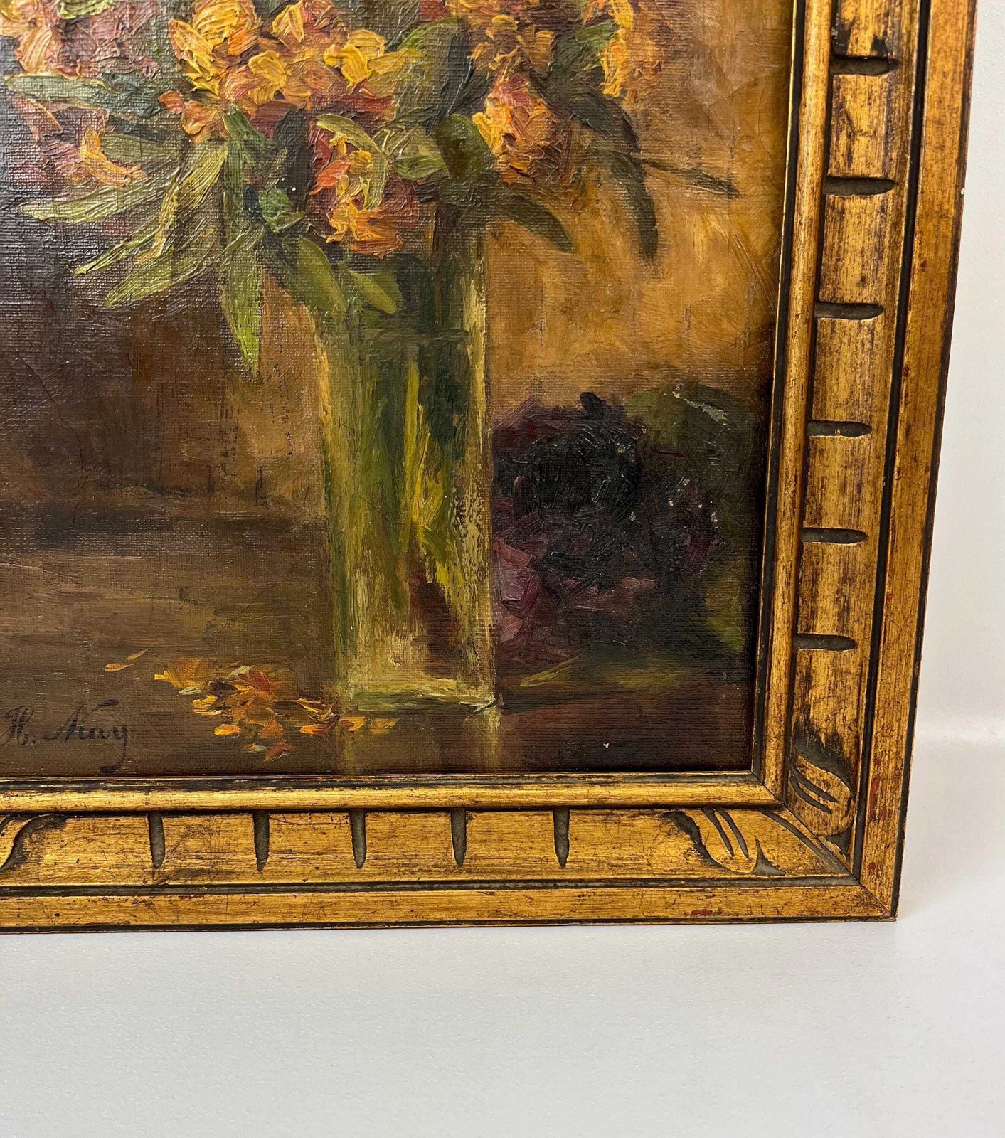 Beautiful French Antique Impressionism Still Life Oil Painting Flowers In Vase Gold Frame Signed H. Niay photo buy