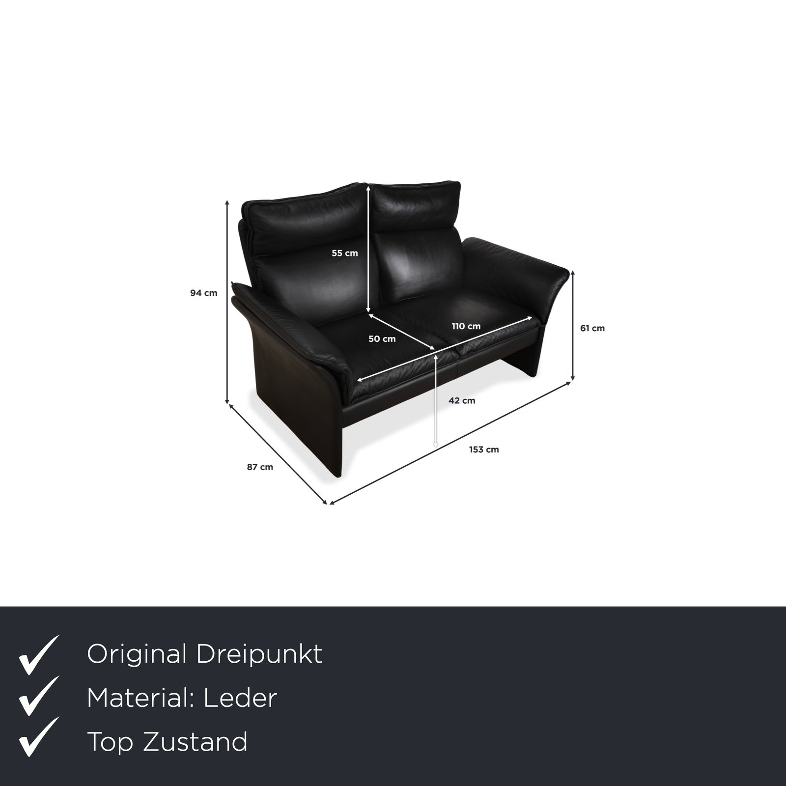 Canapé 2 places Three Point Scala en cuir noir photo furniture