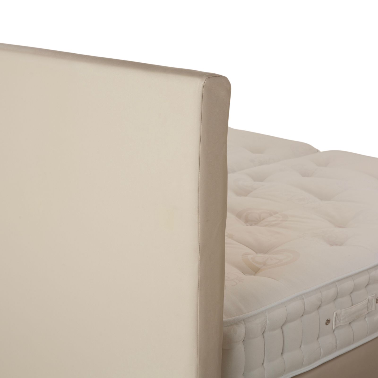Boxspringliebe Stockholm Bed Faux Leather Cream Beige photo vintage