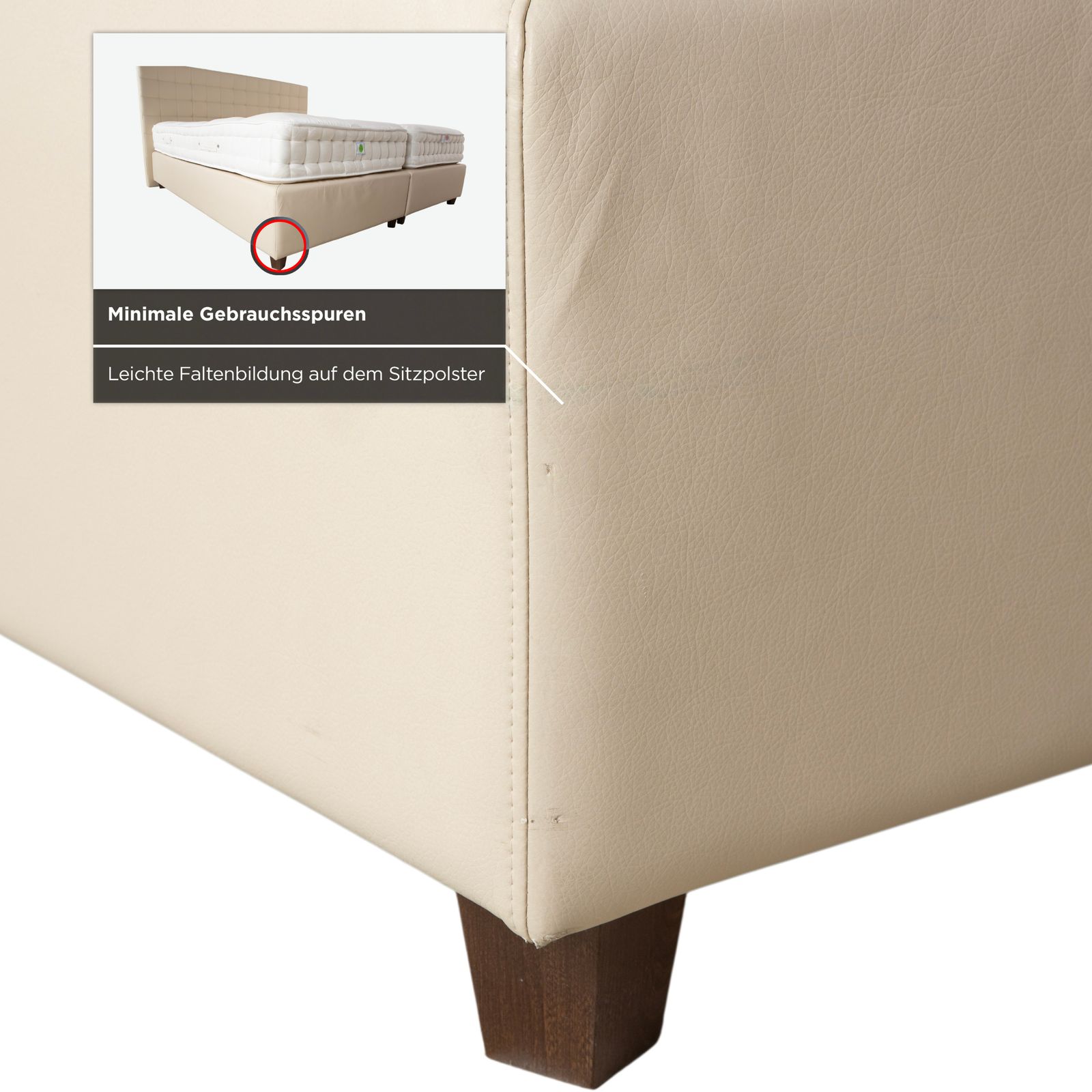 photo furniture Boxspringliebe Stockholm Bed Faux Leather Cream Beige