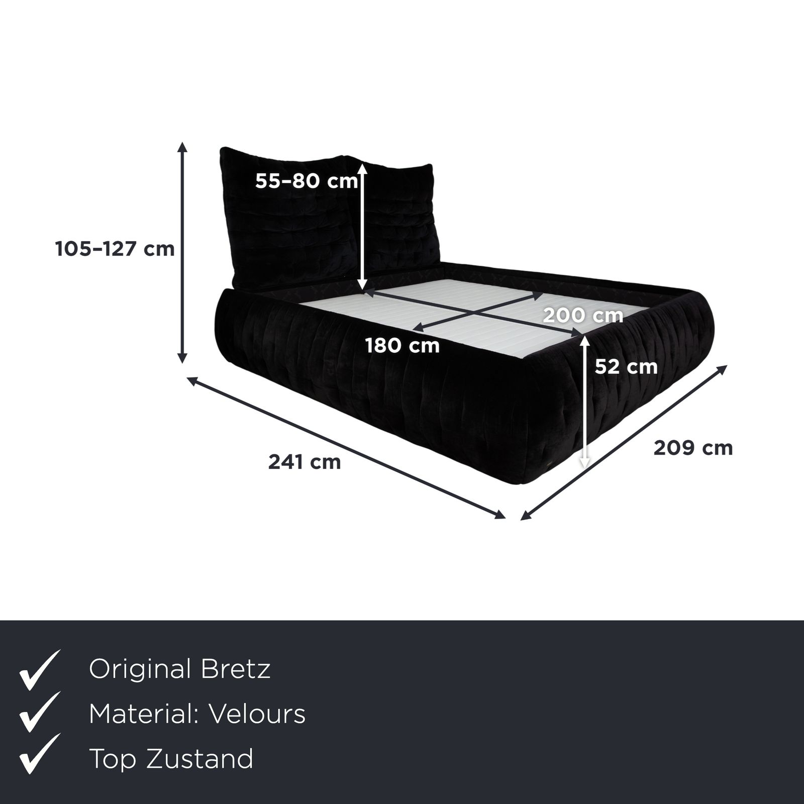 Lit Bretz Feya en velours noir photo furniture