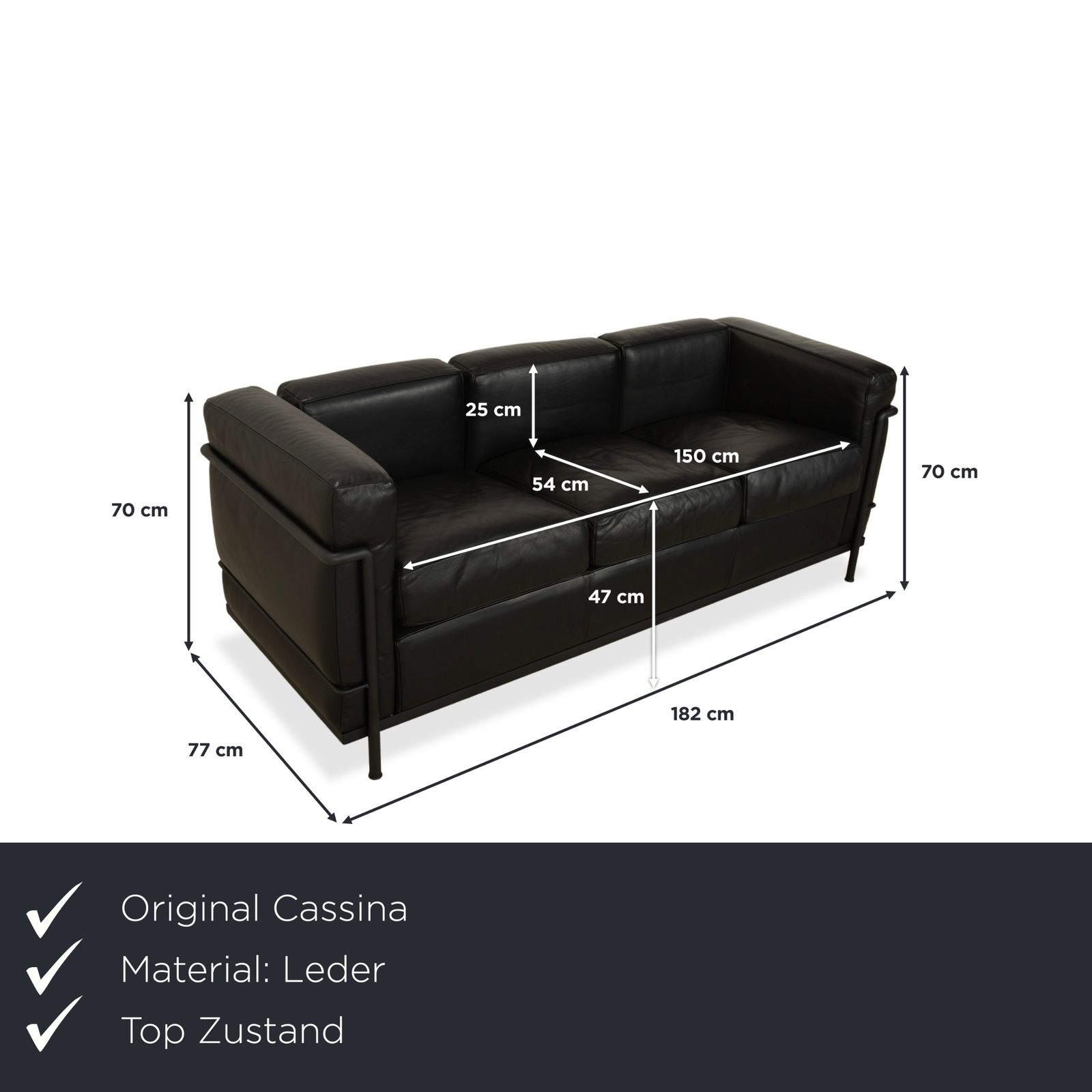 Cassina LC2 Leren Driezitsbank Zwart photo furniture
