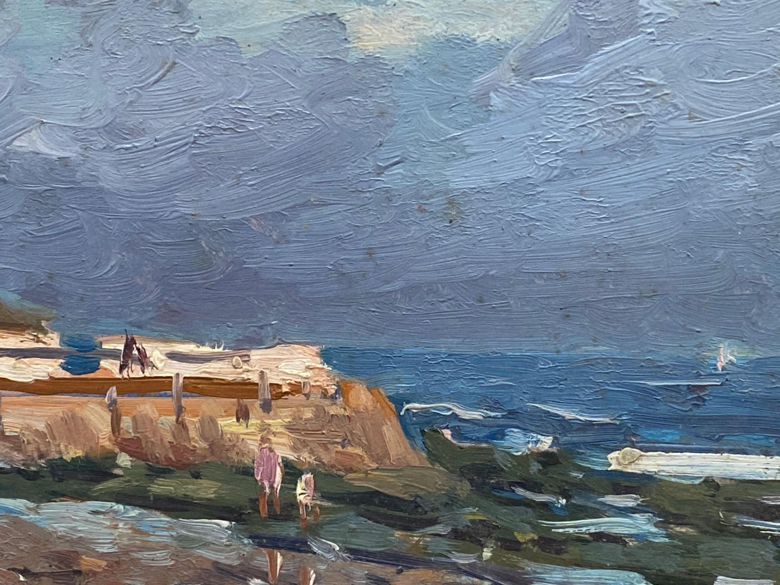 Unknown California Beach Scene By French Impressionist Artist  Signed Oil Coastal Scene 20th Century photo for sale