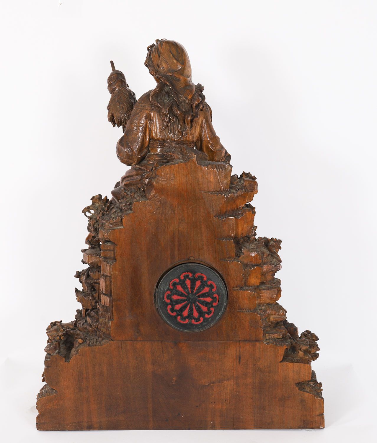 photo for sale Antique Swiss 'Black Forest' Carved Linden Wood Clock By Bergen & Co 19th C