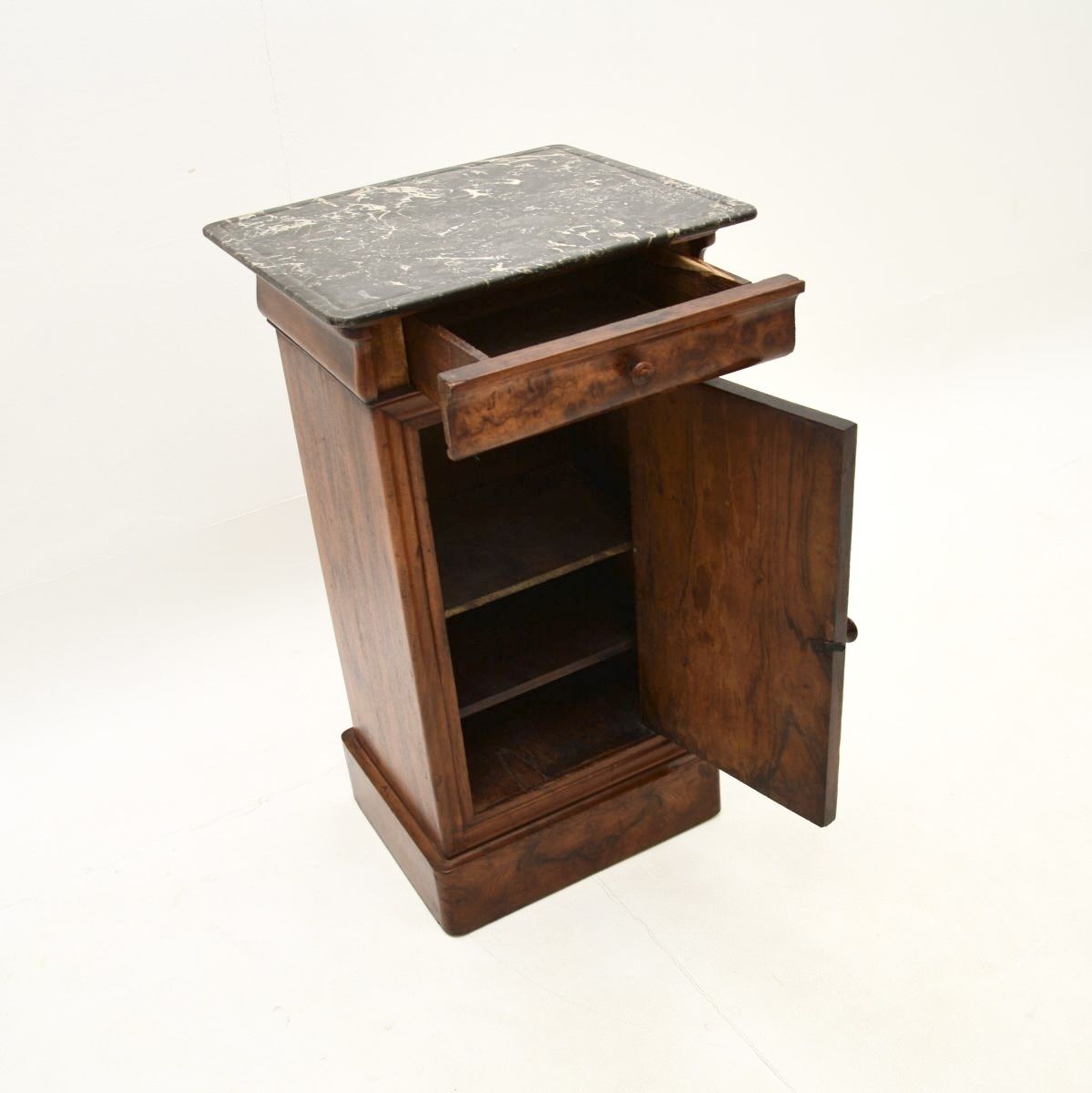 Antique French Walnut Marble Top Bedside Cabinet photo vinterior