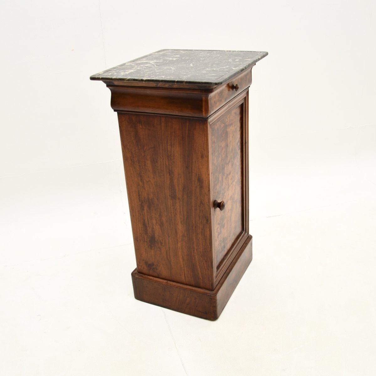 Antique French Walnut Marble Top Bedside Cabinet photo vintage