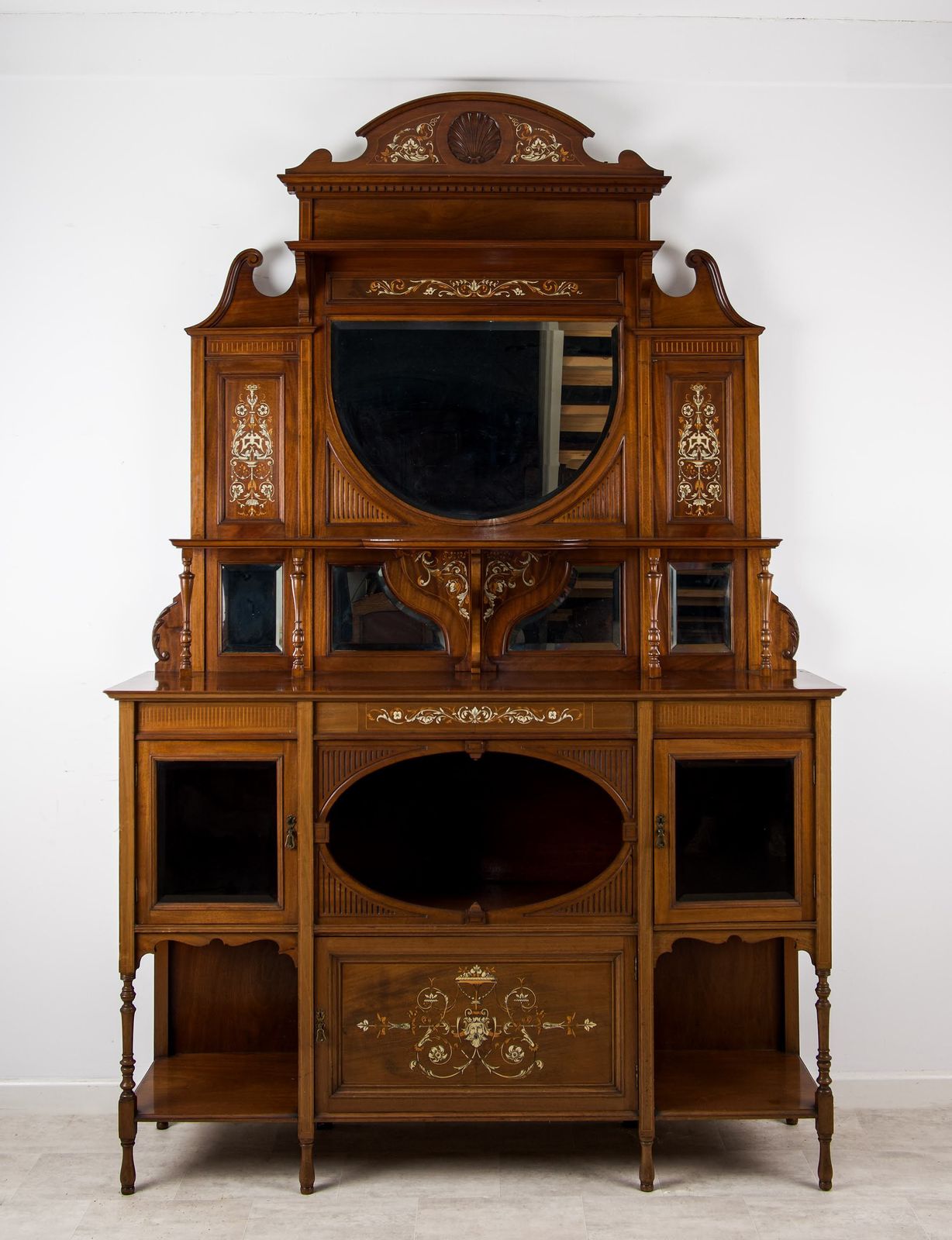 Impressive Victorian Mahogany Inlaid Chiffonier Cabinet   Late 19th Century photo furniture