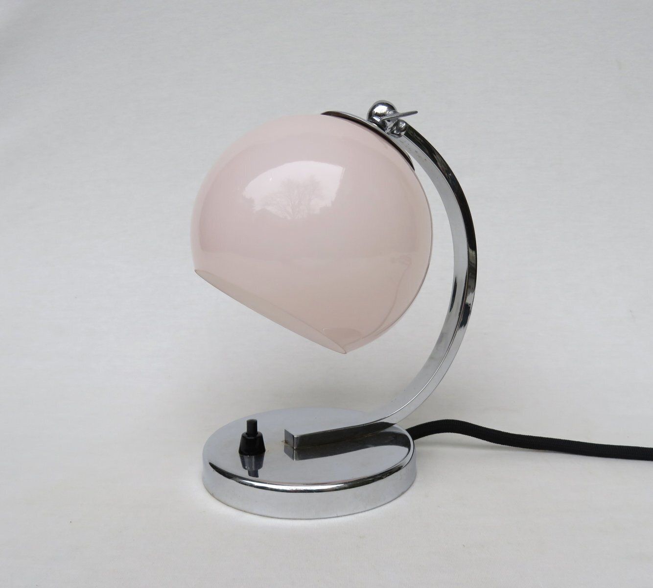 Vintage Art Deco Bedside Lamp In Chrome Plated And Rose Cased Glass, 1920s photo furniture