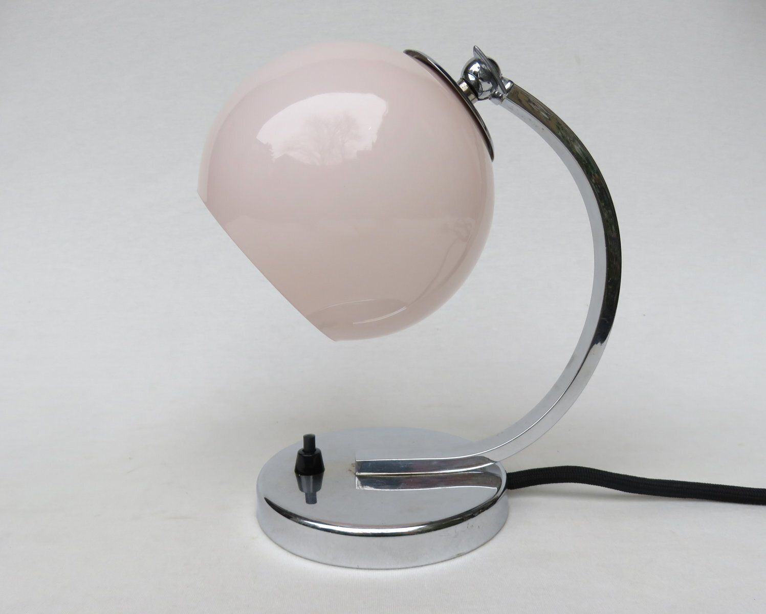 Vintage Art Deco Bedside Lamp In Chrome Plated And Rose Cased Glass, 1920s photo Lighting