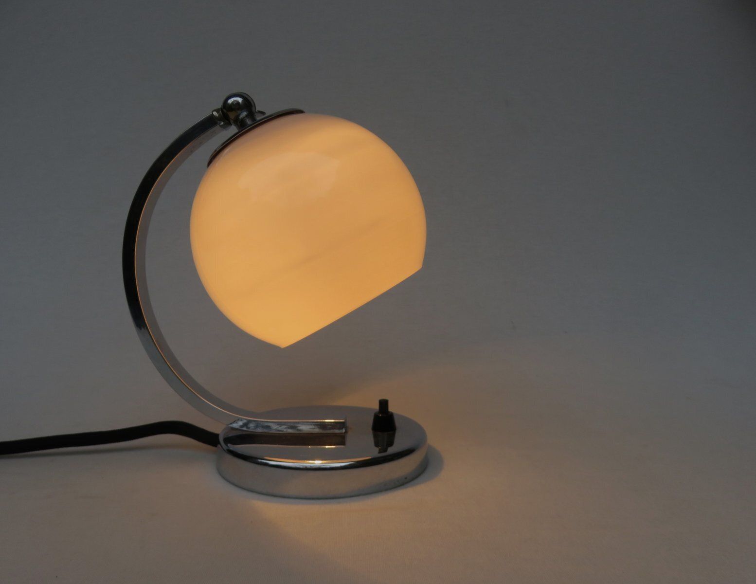 Vintage Art Deco Bedside Lamp In Chrome Plated And Rose Cased Glass, 1920s photo buy