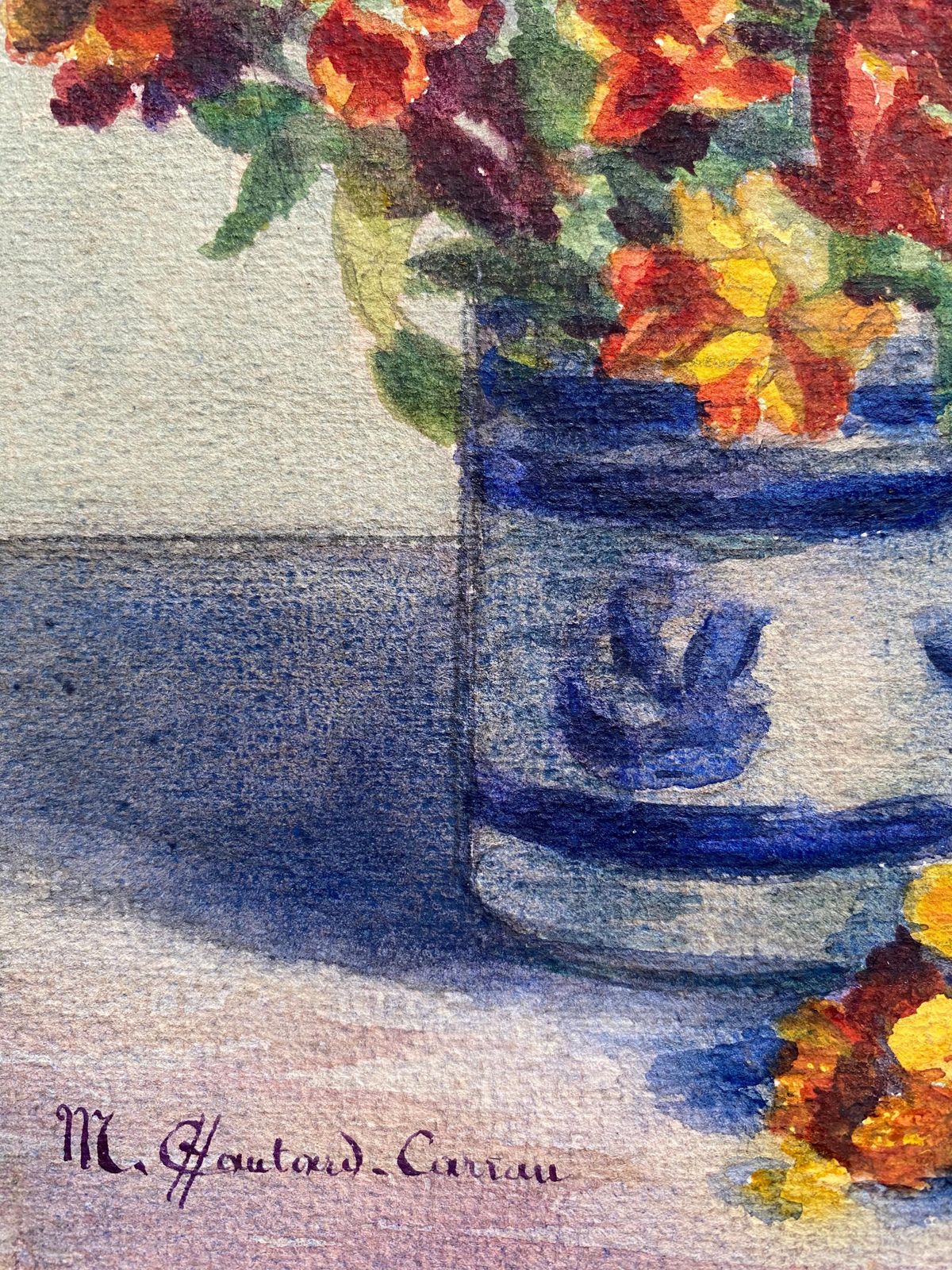 Early 1900's French Impressionist Signed Flower Watercolour By Marie Carreau Circa 1900s photo for sale
