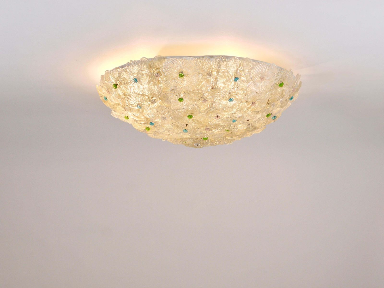 Barovier & Toso Large Millefiori Murano Glass Flower Flush Mount, Italy, 1960s photo vinterior