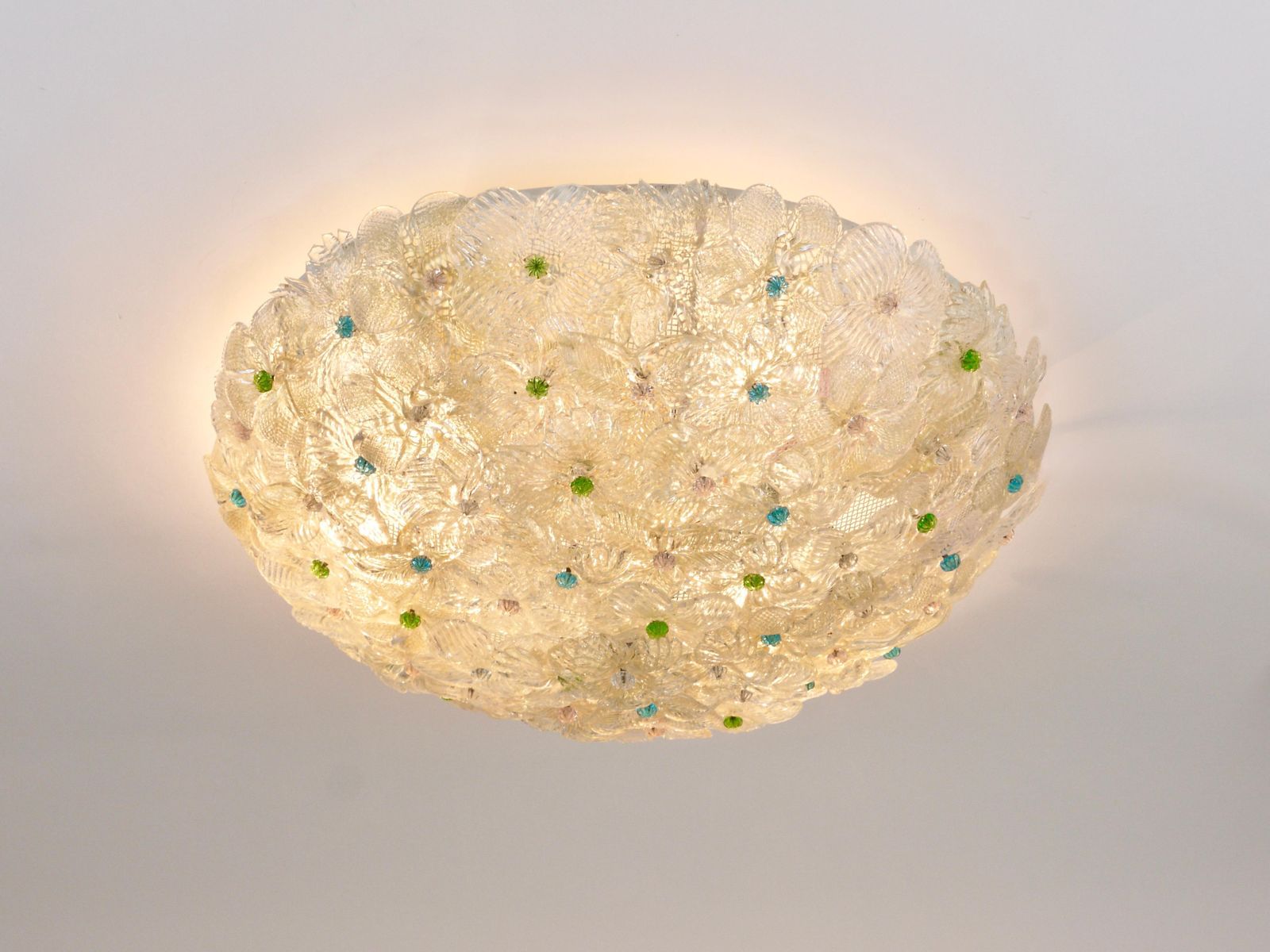 Lighting Barovier & Toso Large Millefiori Murano Glass Flower Flush Mount, Italy, 1960s photo
