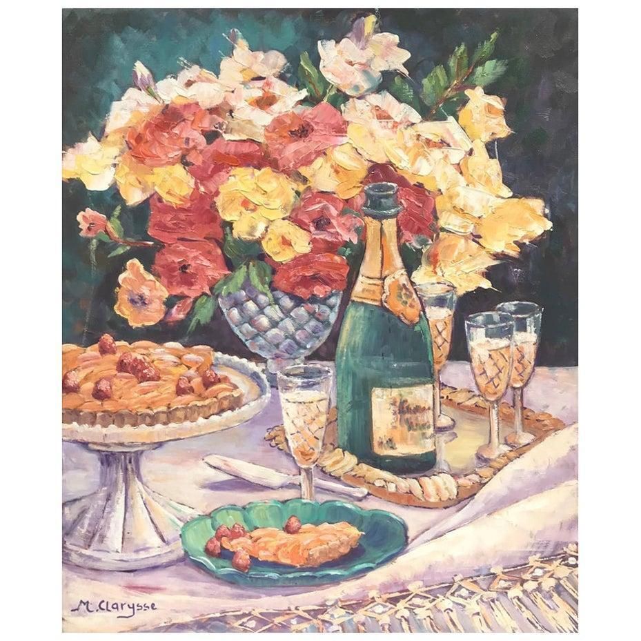 Bright & Colorful French Impressionist Oil Painting  Champagne Picnic 2000