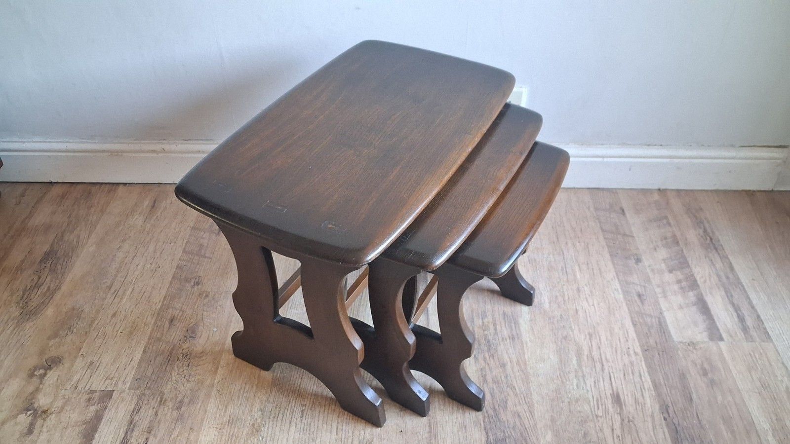 1960's  Ercol Chantry Mid Century Solid Elm Nest Of Tables photo for sale