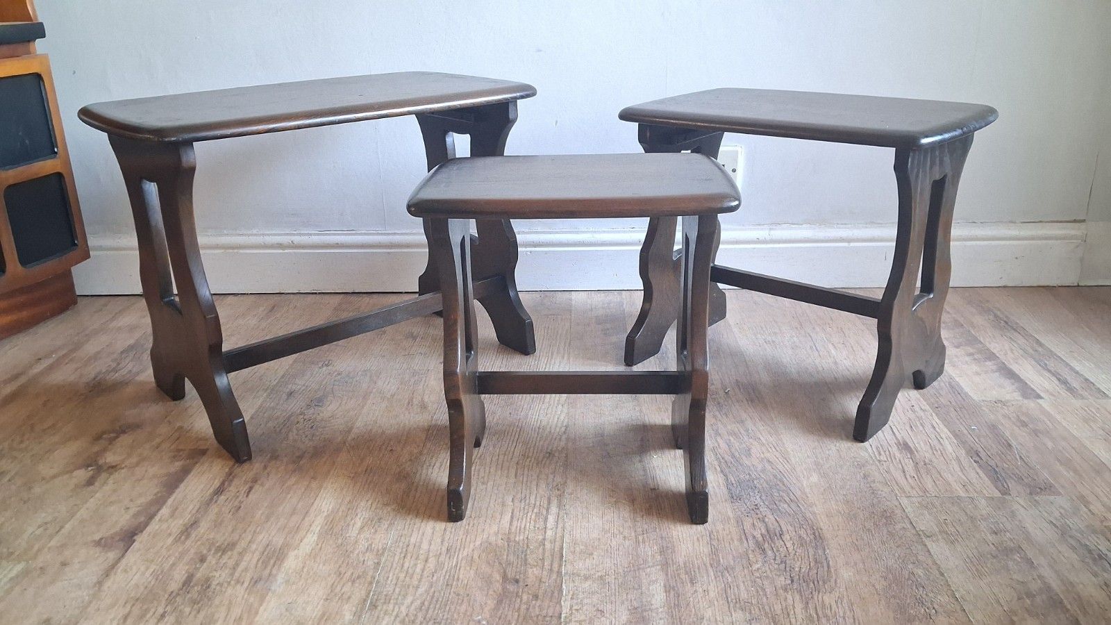 1960's  Ercol Chantry Mid Century Solid Elm Nest Of Tables photo vinterior