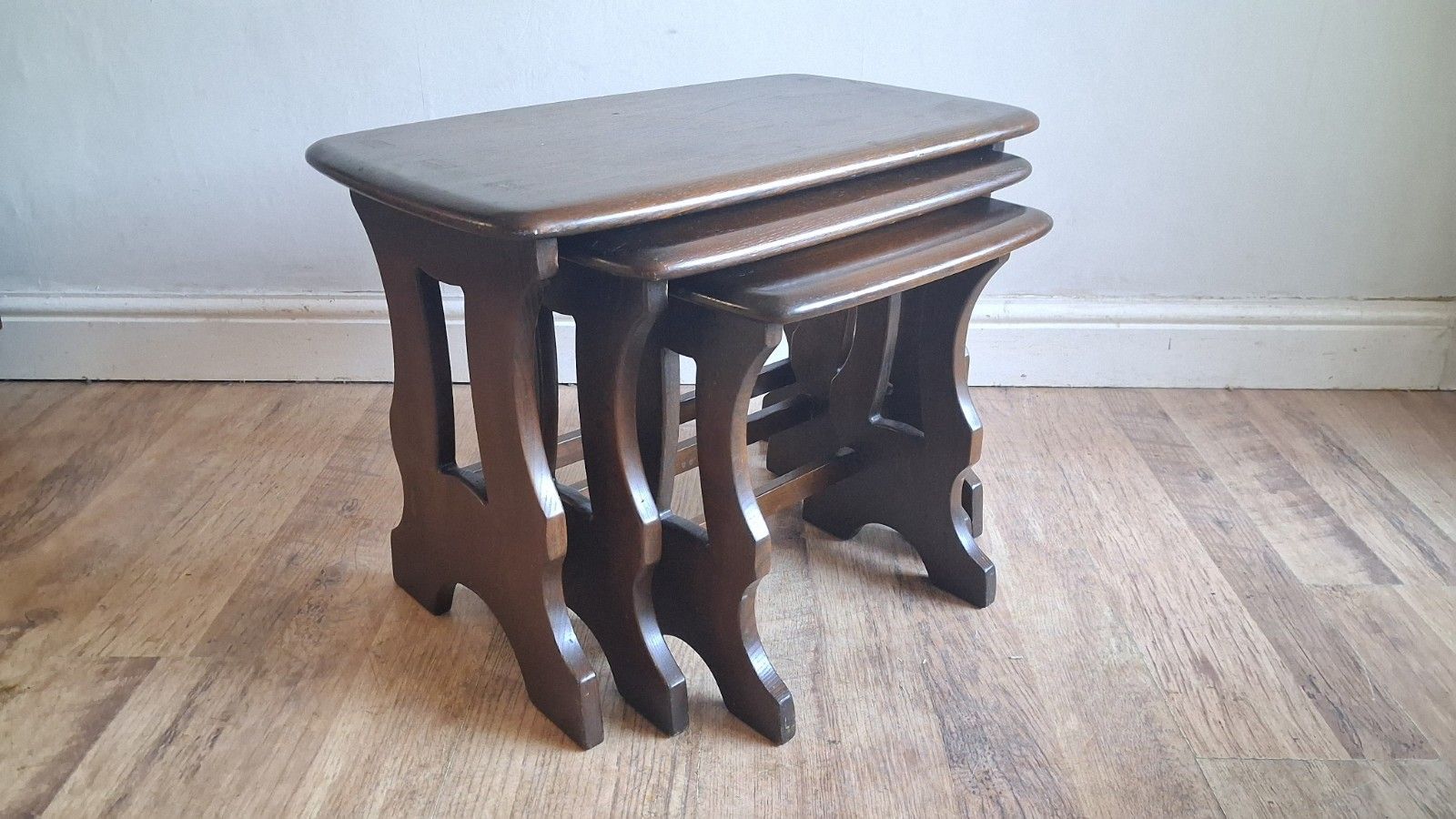 Furniture 1960's  Ercol Chantry Mid Century Solid Elm Nest Of Tables photo