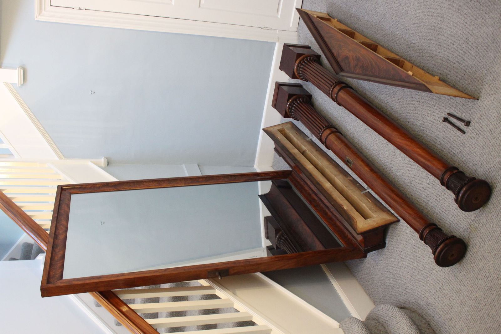 Monumental French 19th Century Flame Mahogany Cheval Mirror photo Home Decor